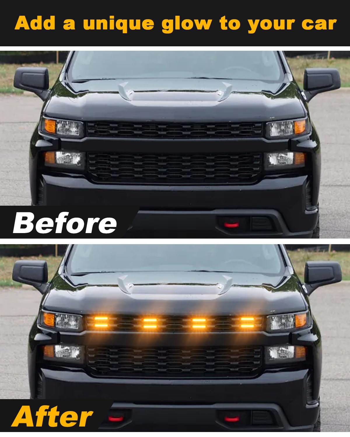 LED Amber Grill Lights for 2019-2025 Chevrolet Silverado 1500/2500/3500 - Durable Front Grille Trims & Accessories - Perfect for Off-Roading & Night Driving