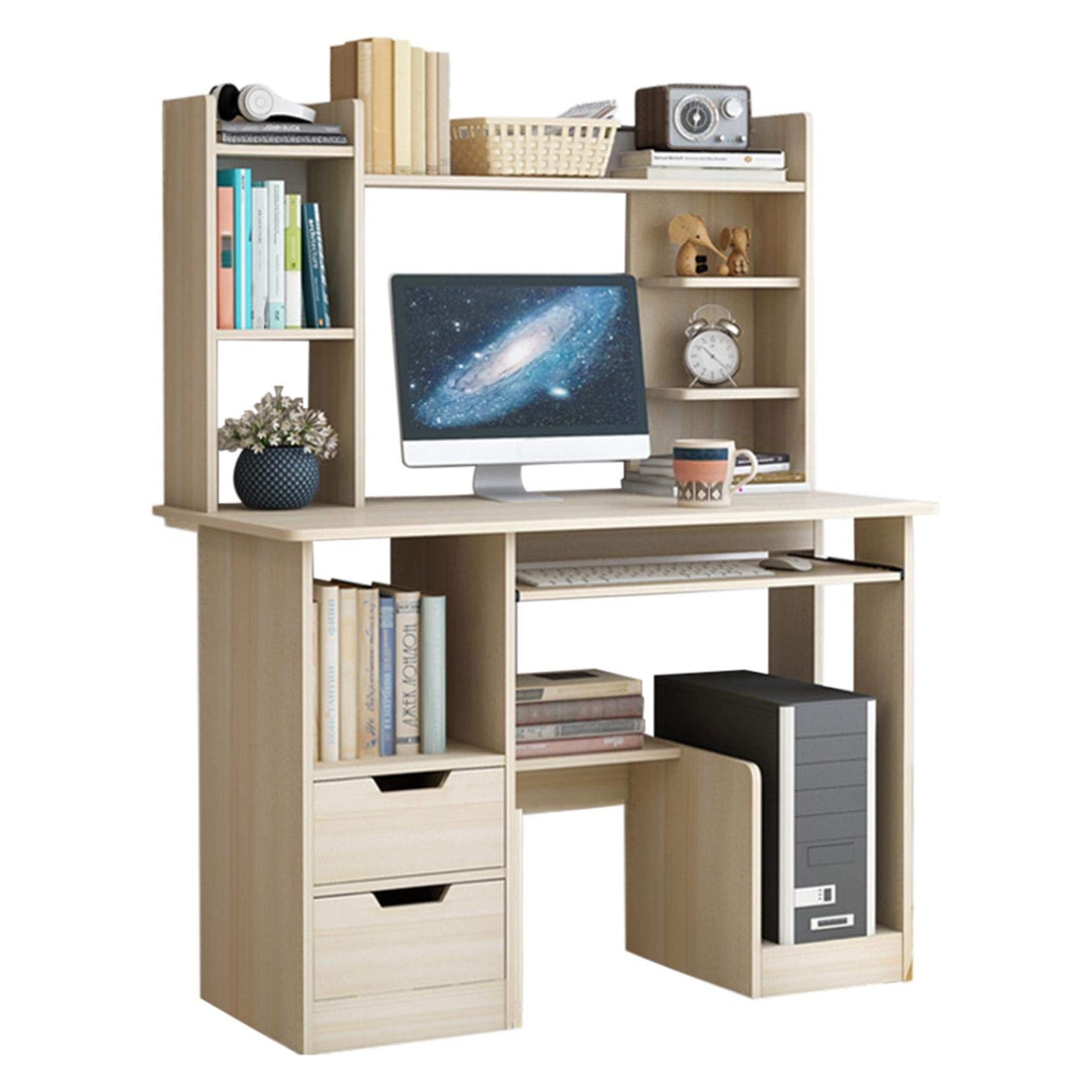 FeiFei66 Computer Desk with Bookshelf - Home Office Desk with Storage Cabinets, Space Saving Laptop Workstation for Small Spaces, Beige - Perfect for Home Office, Study Room & Dormitory Organization