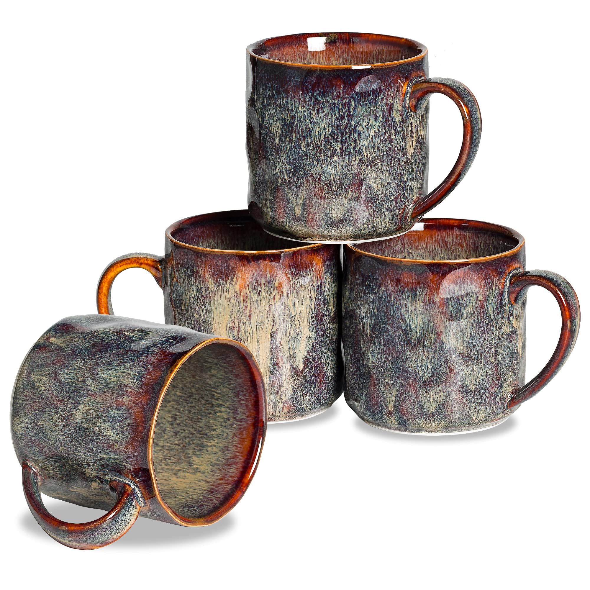 Premium Ceramic Coffee Mugs Set of 4 - 10oz Insulated Tea Cups with Comfortable Handle - Funny Cappuccino Mugs - Dishwasher & Microwave Safe - Perfect for Home, Office or Gifts