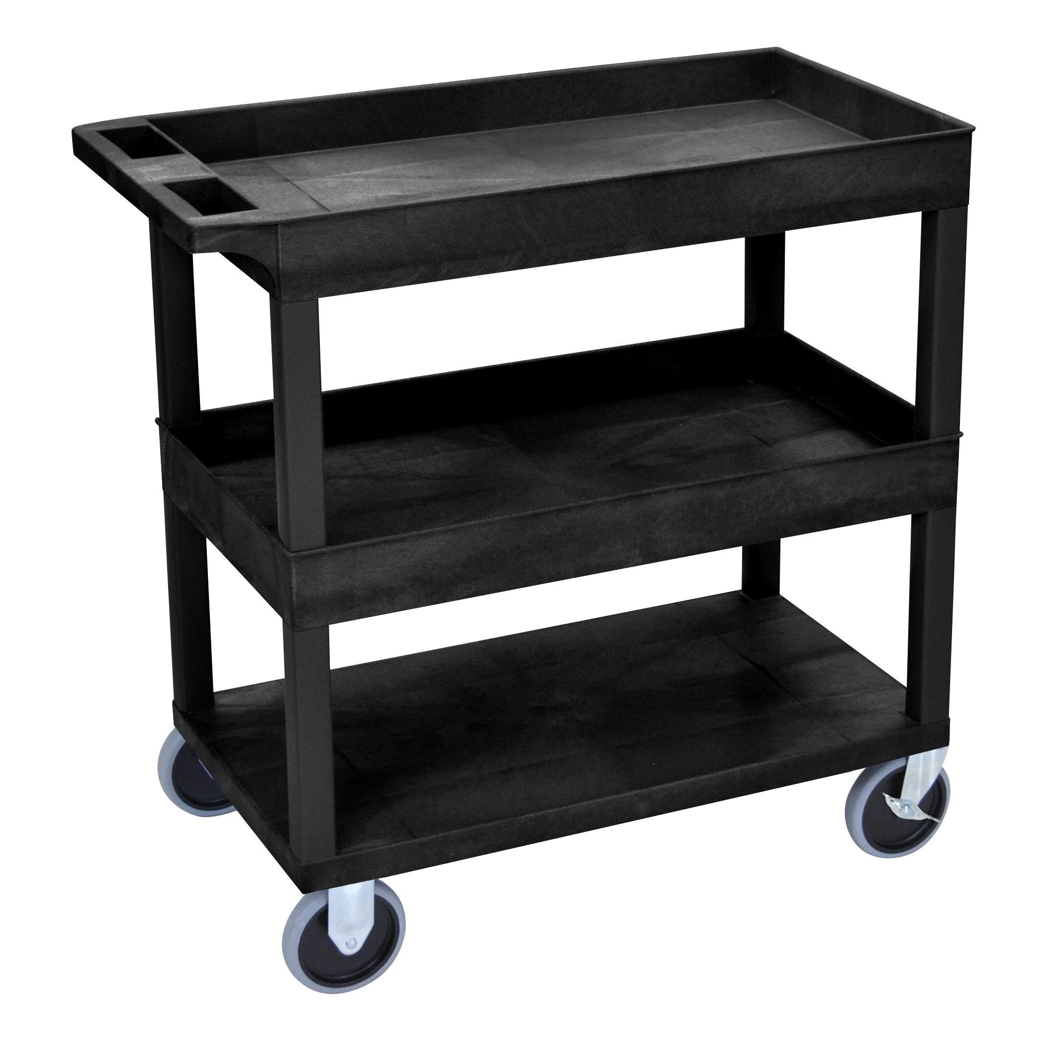 Luxor HD High Capacity 2-Tub & 1 Flat Shelf Utility Cart in Black - Perfect for Kitchen, Bathroom, or Office Storage & Organization