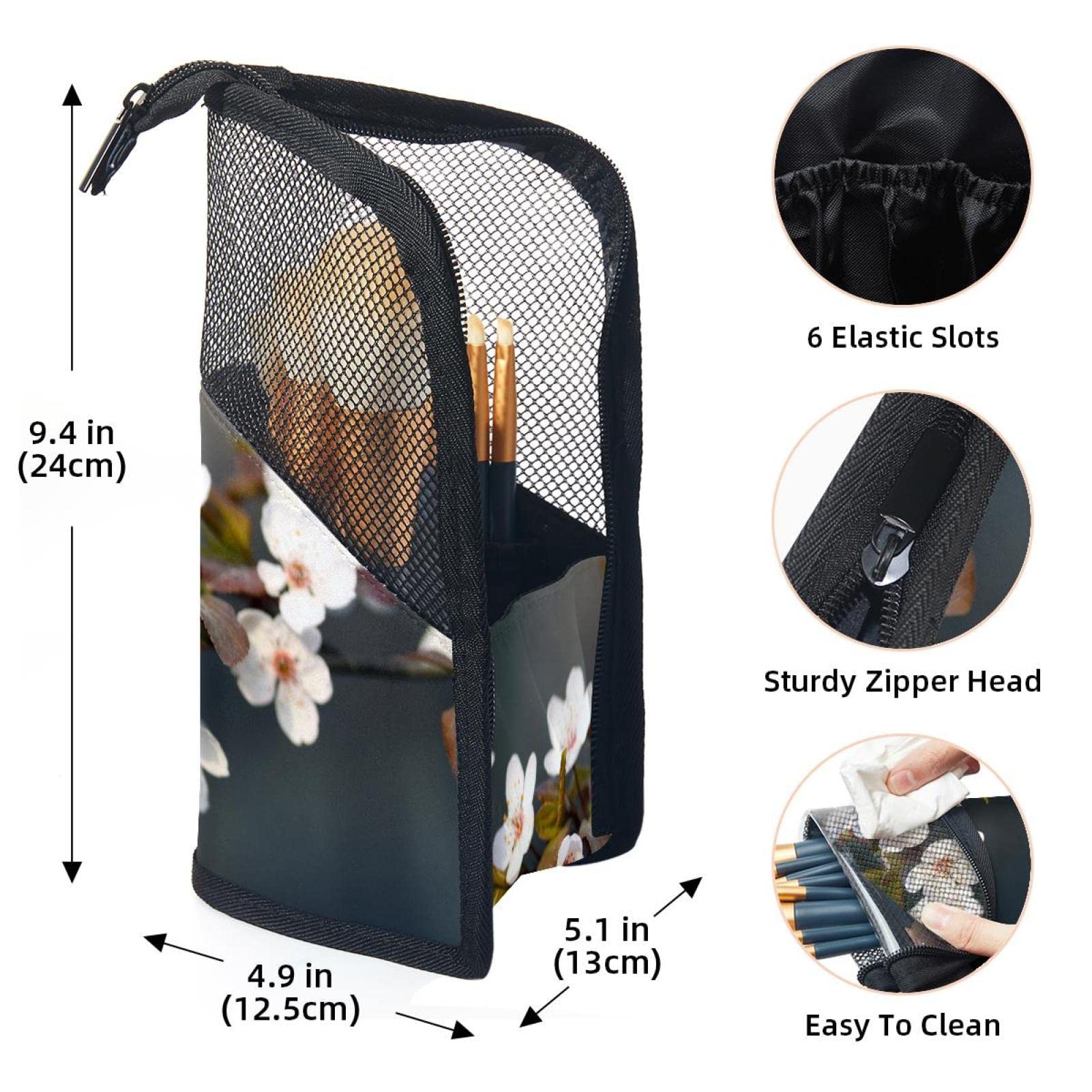 12-Piece Makeup Brush Organizer Bag with Portable Holder Case - Tree Blossom White Flower Design for Travel & Home Storage | Makeup Brush Storage Solution for Artists & Beauty Enthusiasts