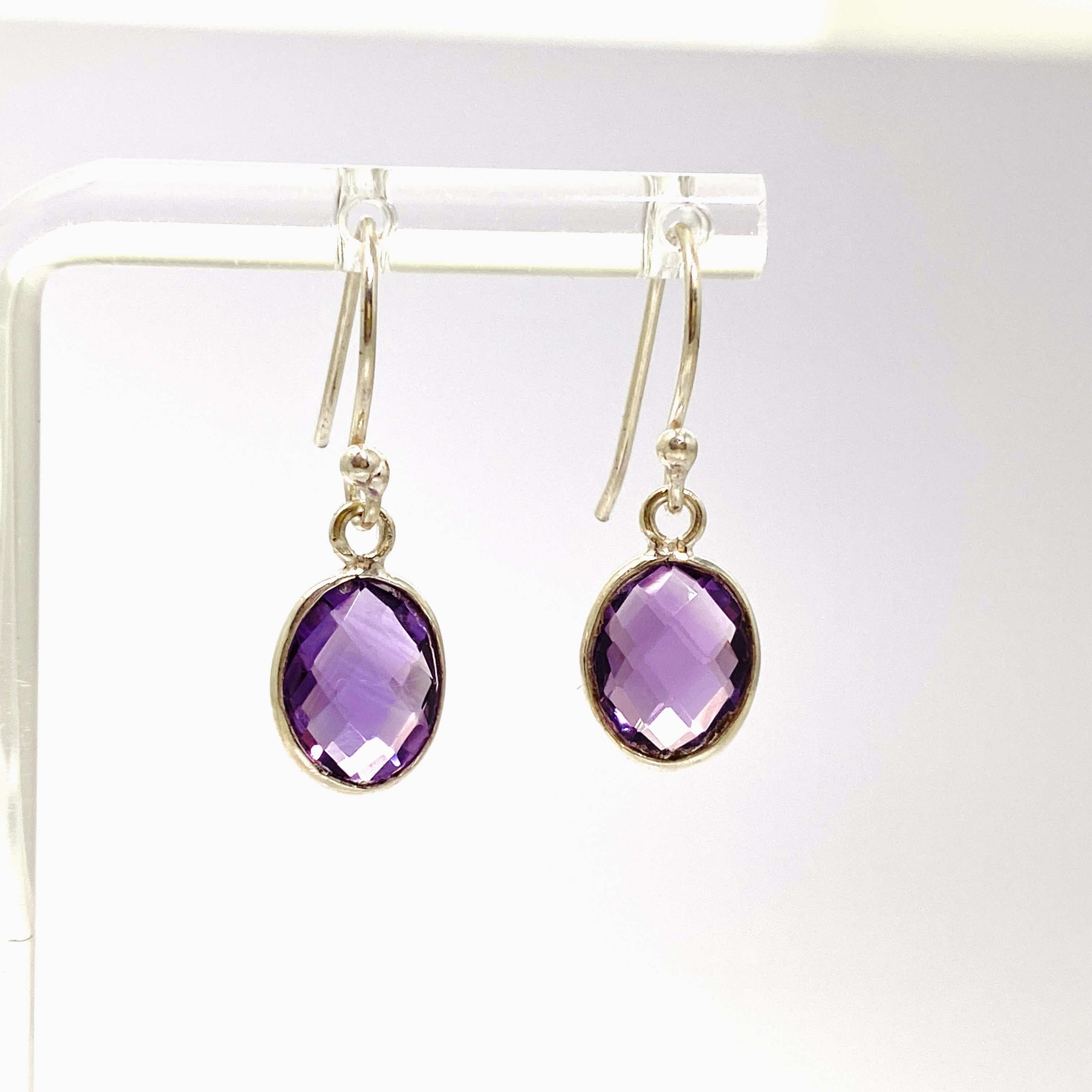 Amethyst Oval Checkerboard Faceted Earrings for Women - Elegant Purple Gemstone Jewelry - Perfect for Parties, Weddings & Special Occasions