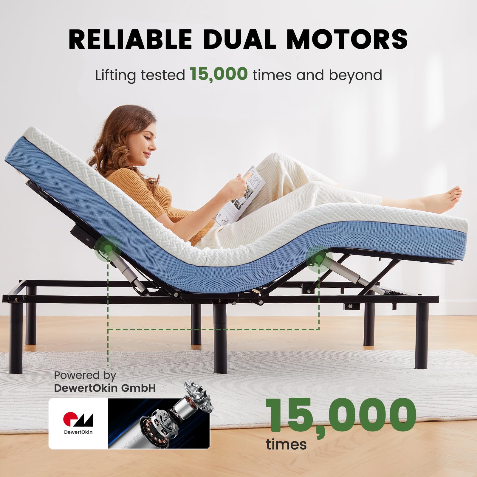Marsail Queen Adjustable Bed Base Frame - 4 Height Settings, Dual USB Charging Ports, Easy 5-Min Assembly | Perfect for Lounging, Reading, Snoring Relief & Acid Reflux | Home Bedroom Upgrade for Comfort & Health