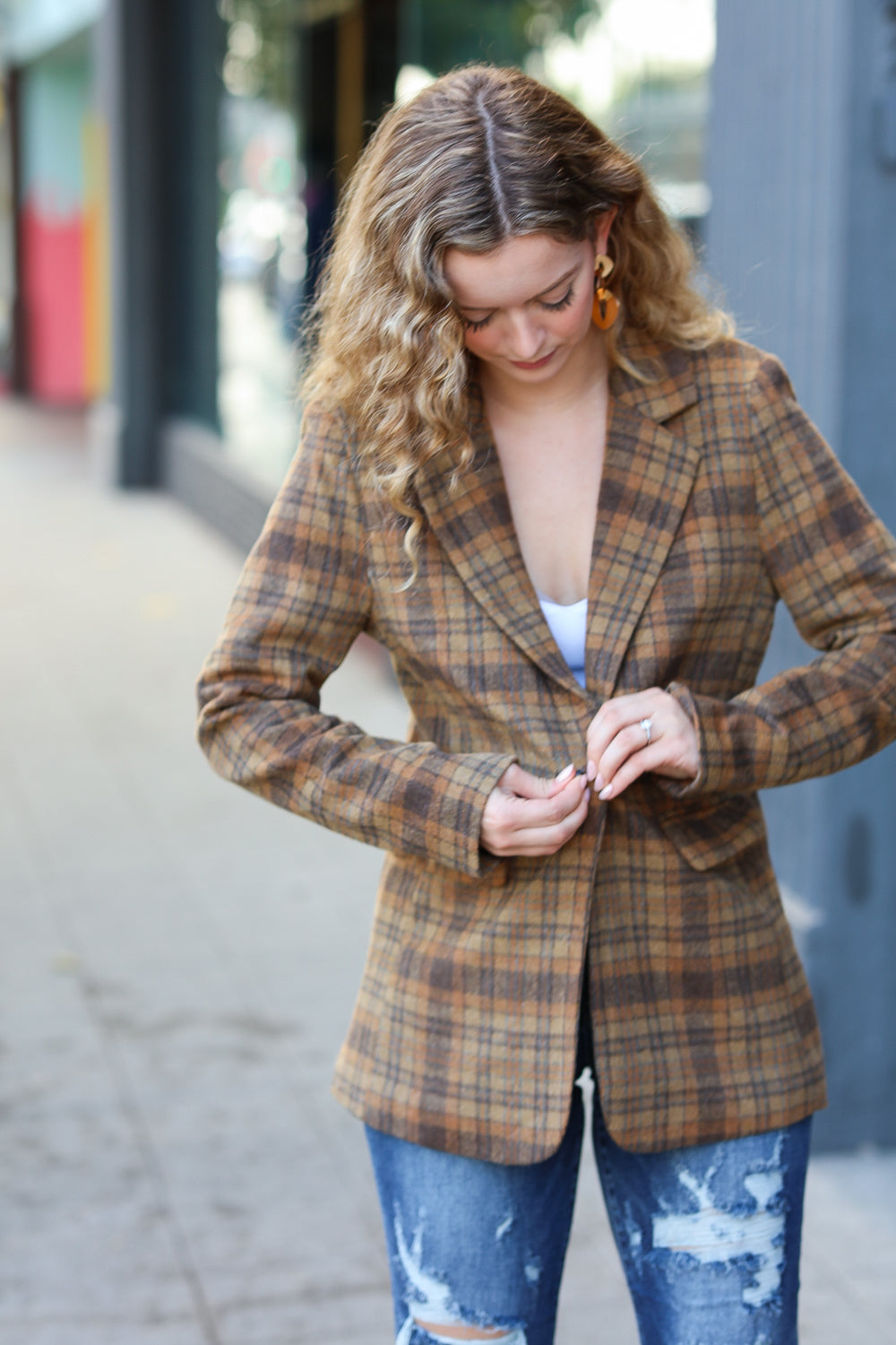 Make It Happen Spice Plaid Tailored Collar Lapel Blazer for Women - Stylish Office Wear & Business Casual Outfits