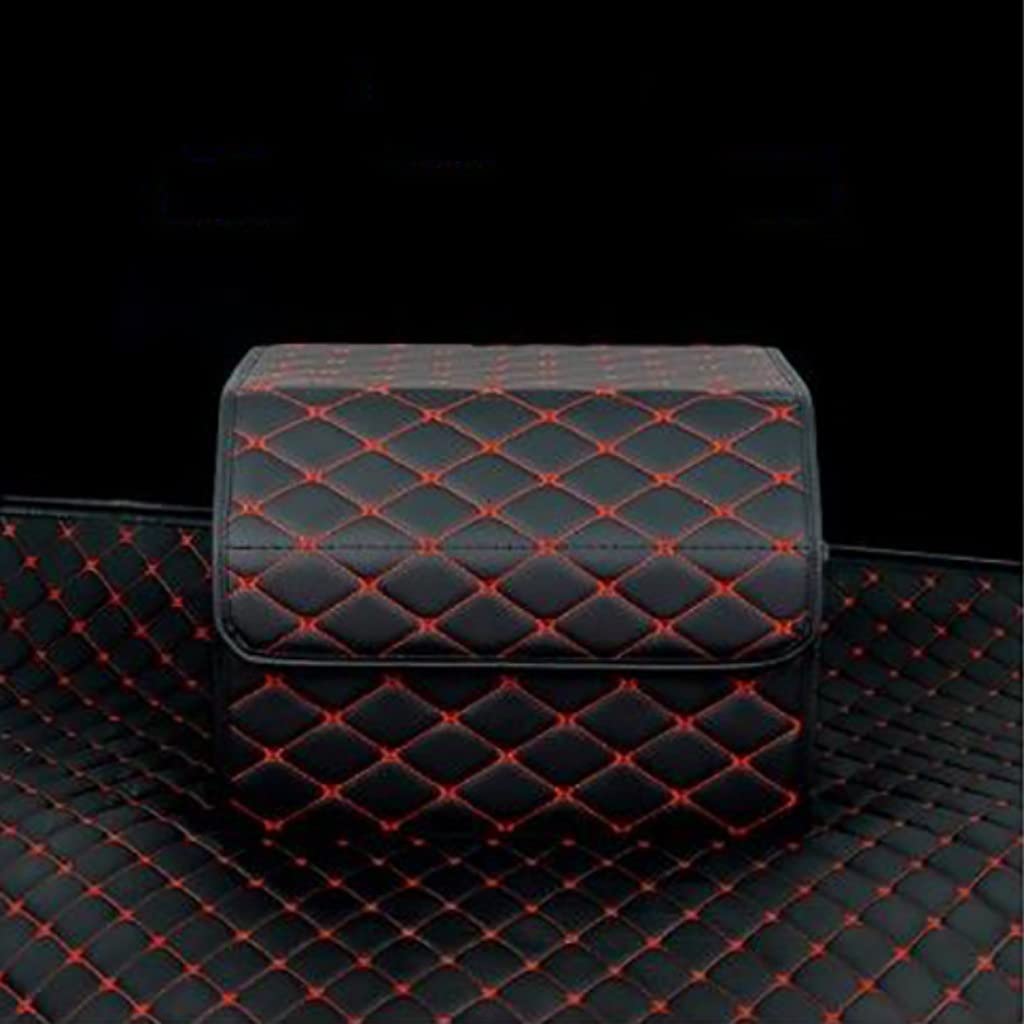 Collapsible Car Trunk Organizer with Lid - 40CM PU Leather Storage Bag for Auto Stowing & Tidying | Portable Vehicle Organizer for Travel, Groceries & Sports Equipment