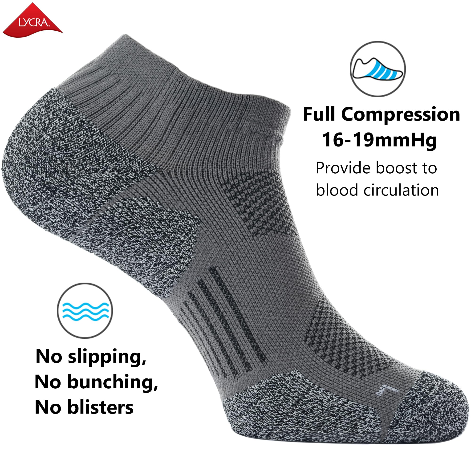 CWVLC Unisex Cushioned Compression Athletic Ankle Socks 6-Pack - Breathable Moisture-Wicking Workout Socks for Running, Hiking & Sports - Comfortable Support for Men & Women