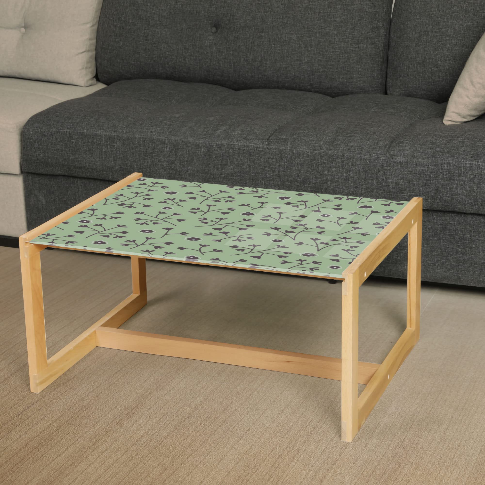Ambesonne Floral Coffee Table - Peacock Green, Wooden Frame for Office & Dorm Decor