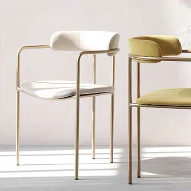Modern Dining Chairs - Contemporary Gold Open Back Armchair for Kitchen, Dining Room & Cafe | Stylish Gray Upholstered Seat for Home, Restaurant & Milk Tea Shop (1-Piece) | Perfect for Small Spaces & Commercial Use