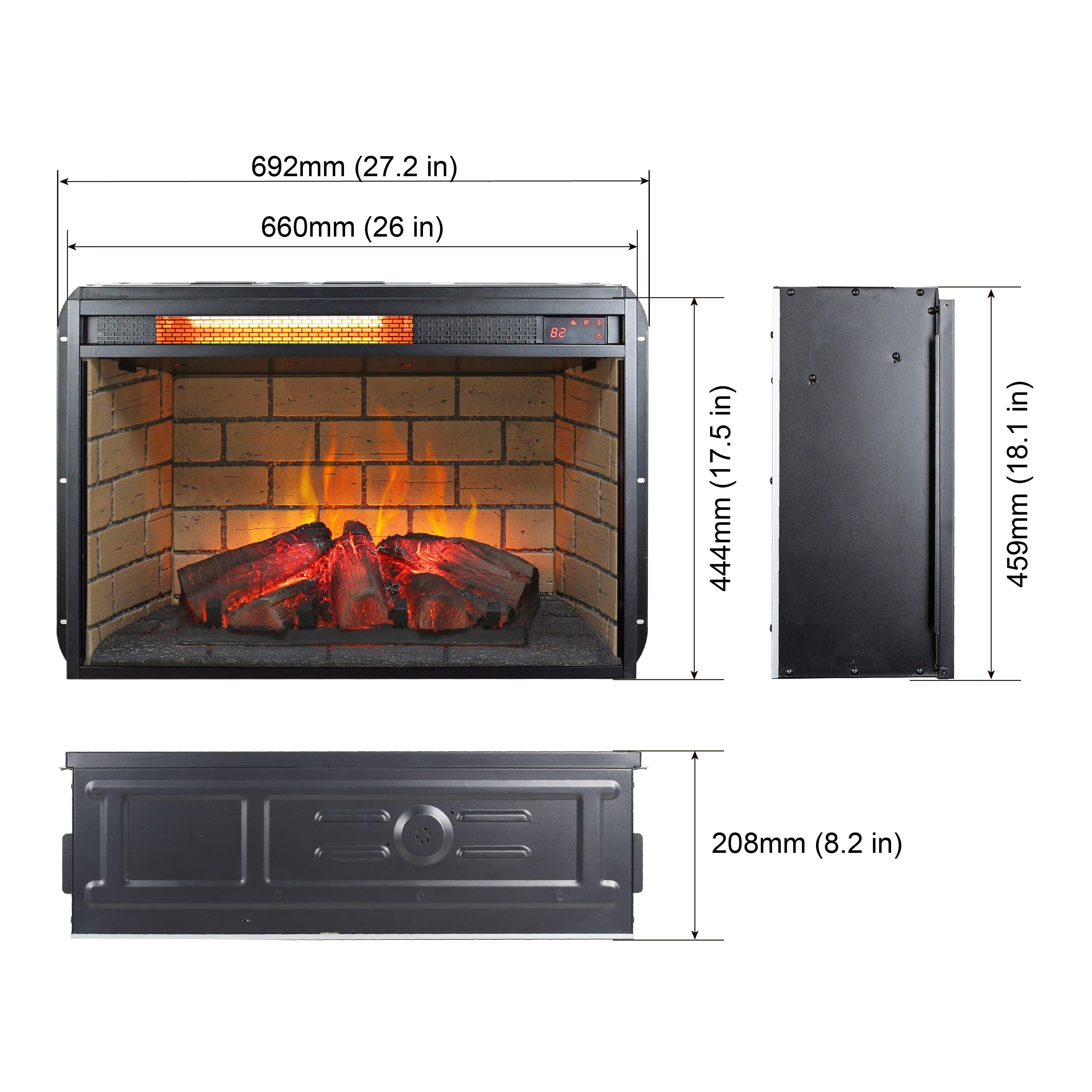 26 Inch Infrared Quartz Heater Fireplace Insert - Wood Log & Brick Design for Home Heating | Energy Efficient Indoor Electric Fireplace for Living Room, Bedroom & Office