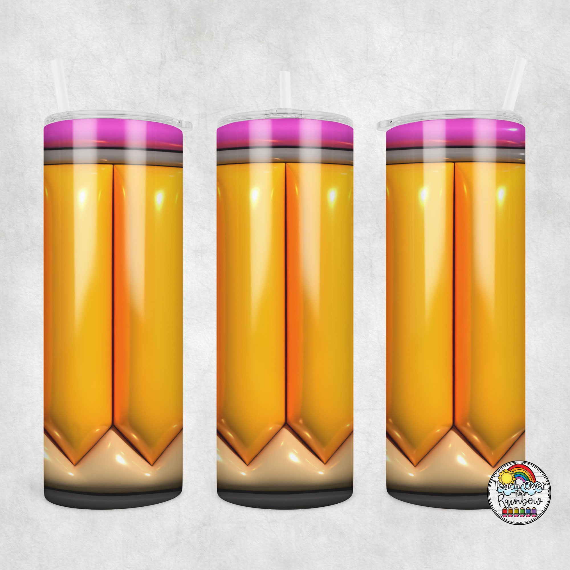 Yellow Puff Pencil Tumbler - 20oz Insulated Coffee Cup with Lid & Straw - Cute Kawaii School Office Gift for Students Teachers - Perfect for Hot & Cold Drinks, Study Sessions & Work Breaks