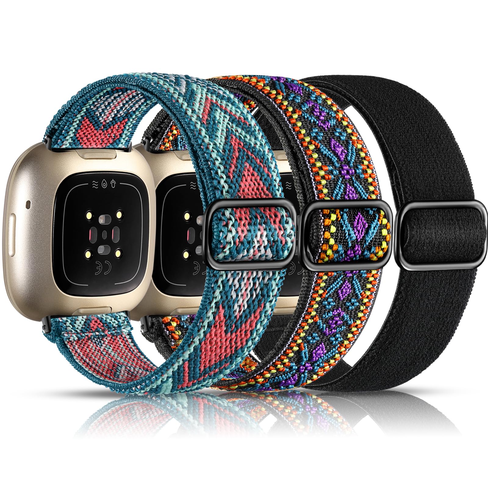 Fitbit Sense & Versa 3 Replacement Bands - Adjustable Stretchy Nylon Solo Loop Braided Sport Strap for Women & Men | Perfect for Workouts, Running & Everyday Wear