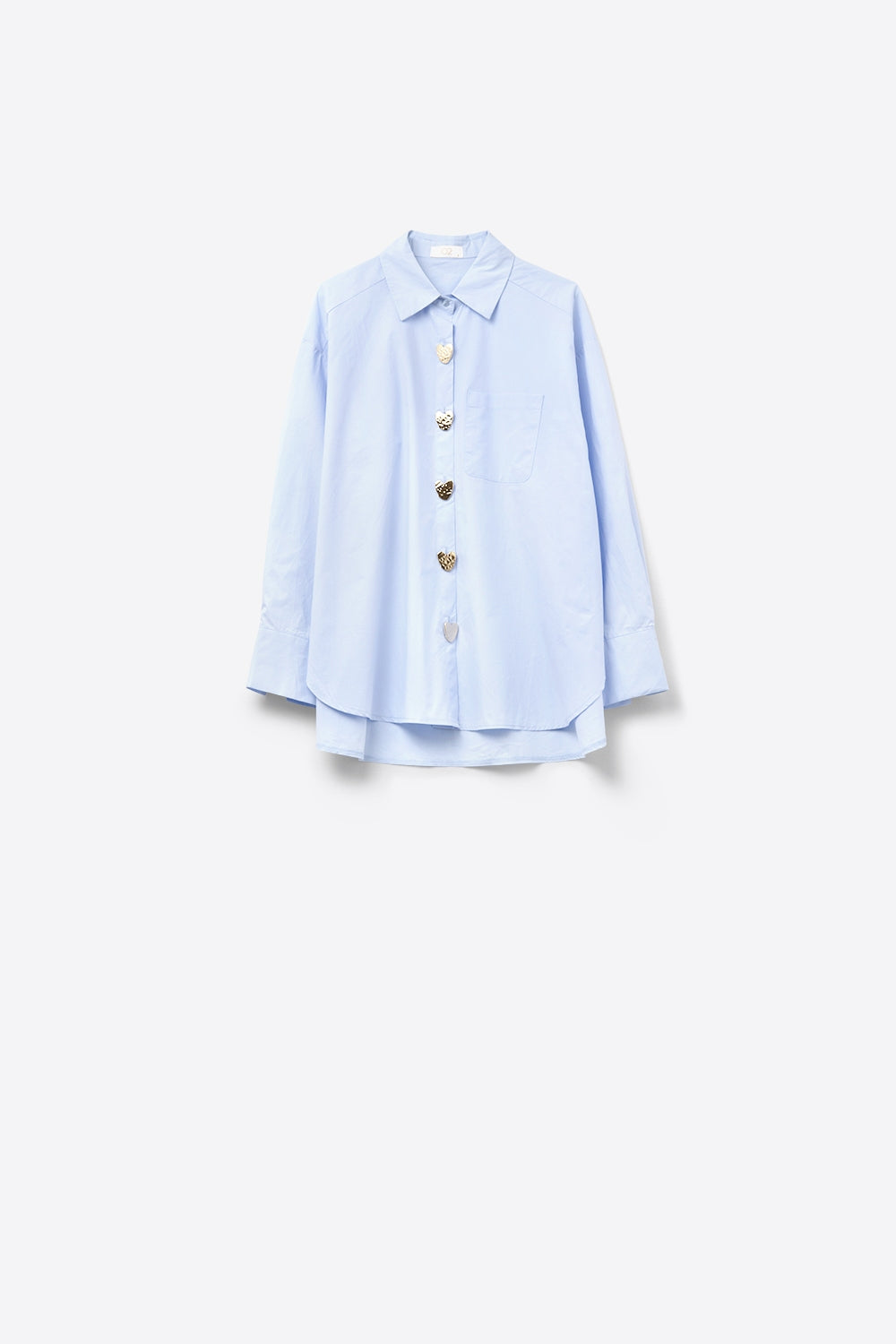 Blue Poplin Casual Shirt with Gold Heart Buttons - Perfect for Everyday Wear, Date Nights & Office Outfits