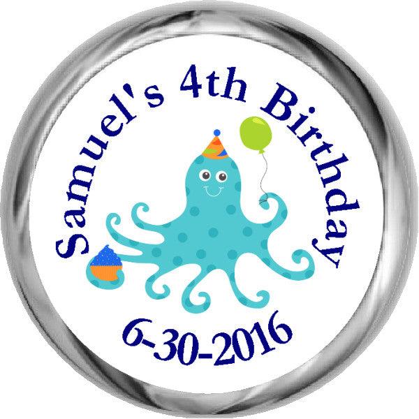 Personalized HERSHEY'S Birthday Octopus Stickers for Boys - Perfect for Party Favors, Gift Wrapping & Scrapbooking