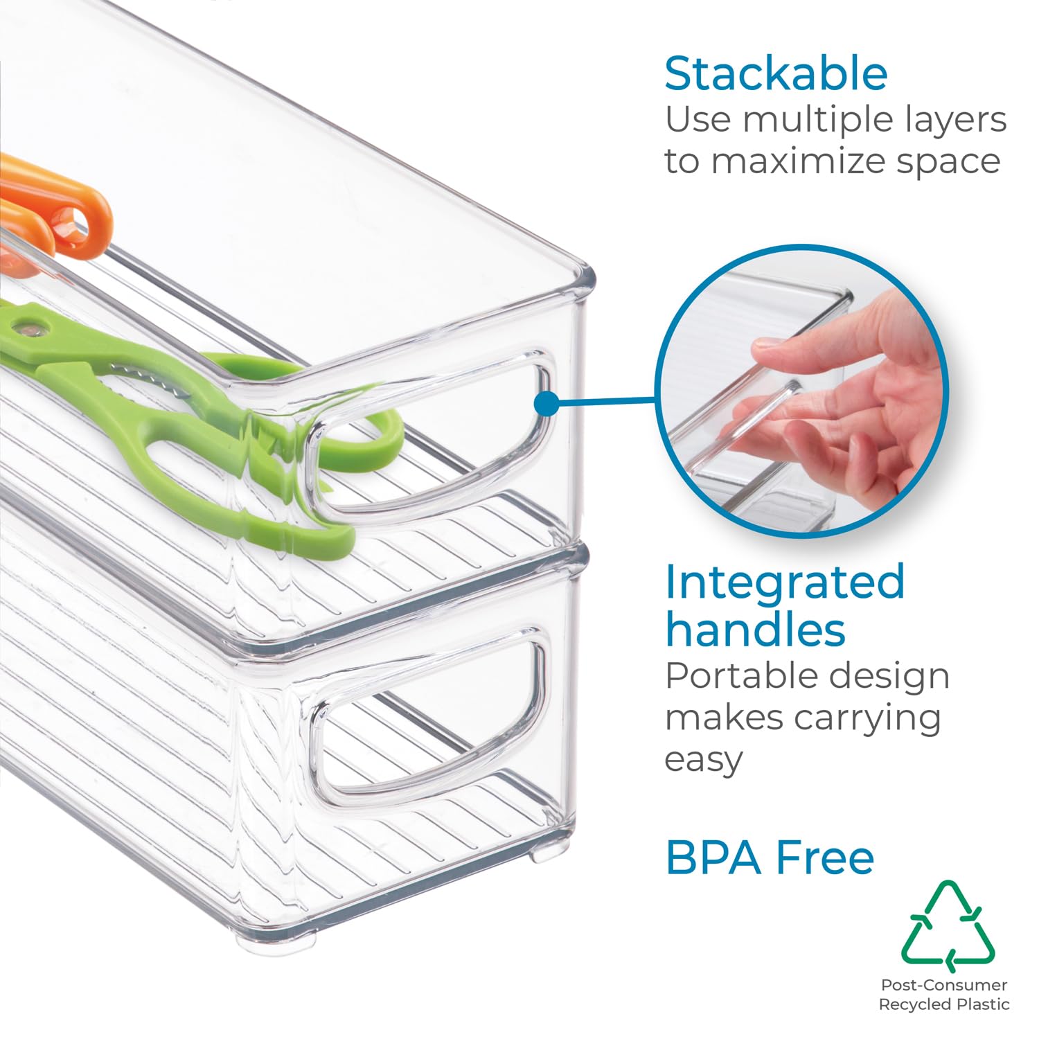BPA-Free Plastic Pantry and Kitchen Storage Organizer Bin with Easy Grip Handles - 16