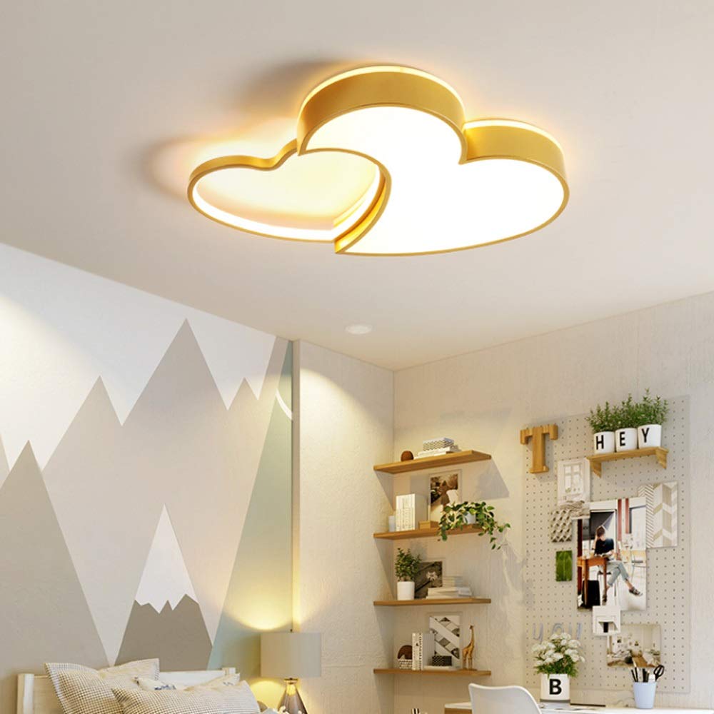 Dimmable LED Heart Shaped Ceiling Light with Remote Control - Gold Nursery Lighting for Kids Bedroom, Girls Room & Children's Decor | Perfect for Bedroom, Playroom & Nursery Ambiance