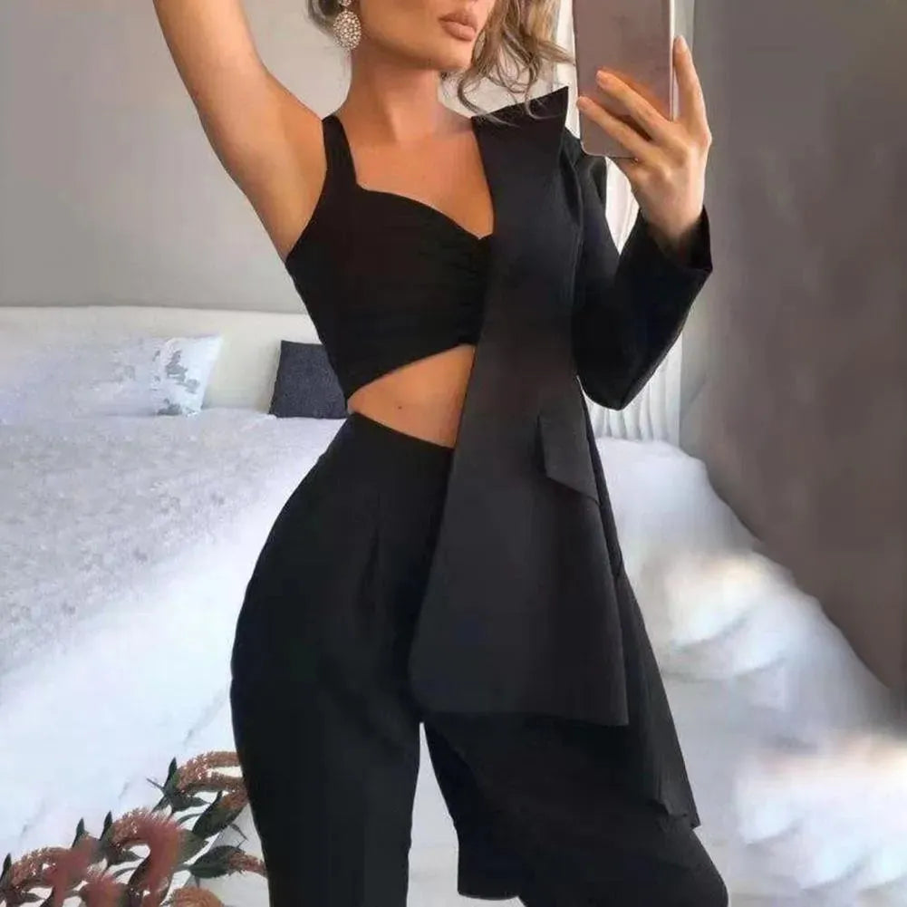 Stylish Women's 3-Piece Pantsuit Set - Professional Blazer, Top & Trousers Outfit for Office, Business Meetings & Formal Events