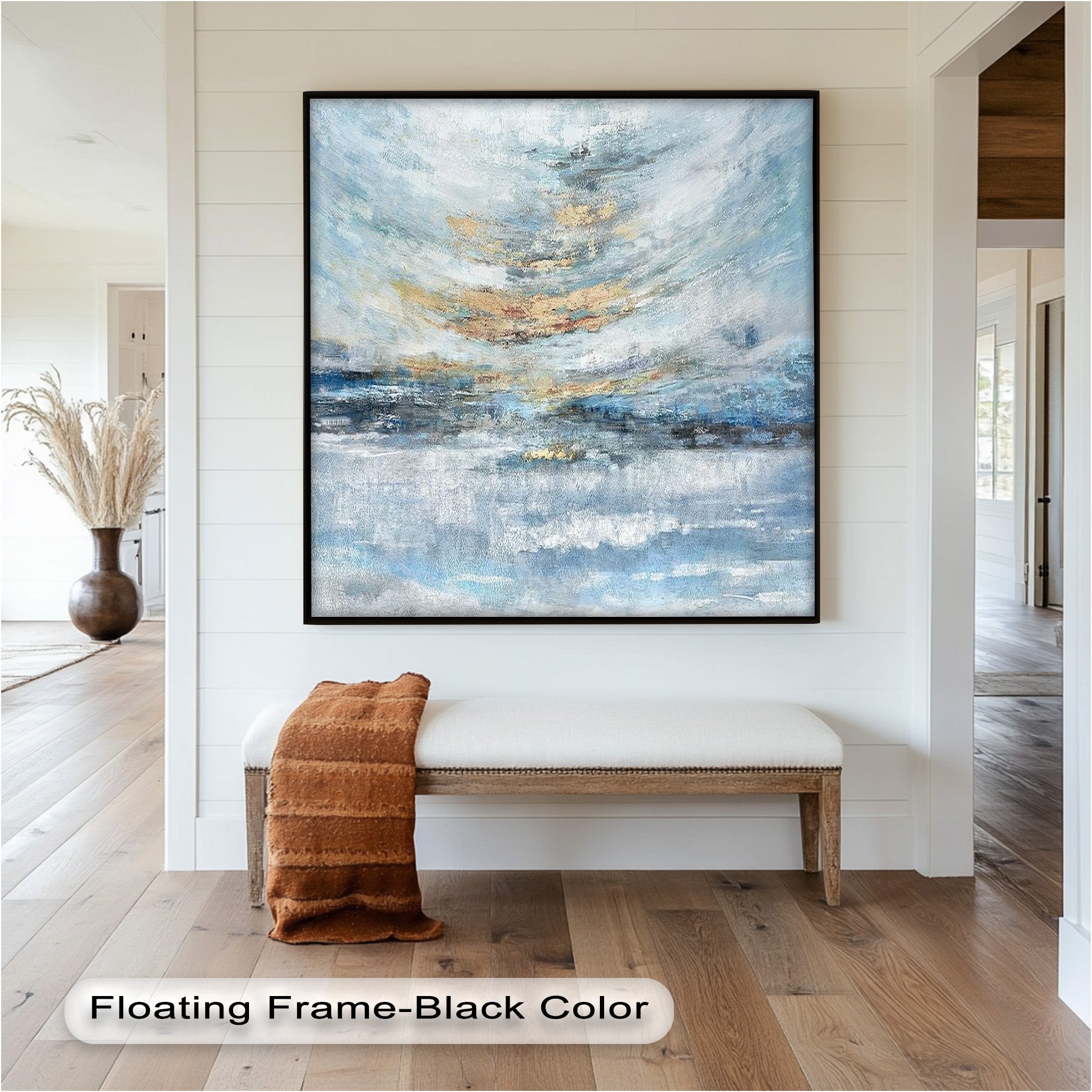 Abstract Blue Framed Wall Art - Modern Expressionist Oil Painting for Living Room, Bedroom & Office Decor