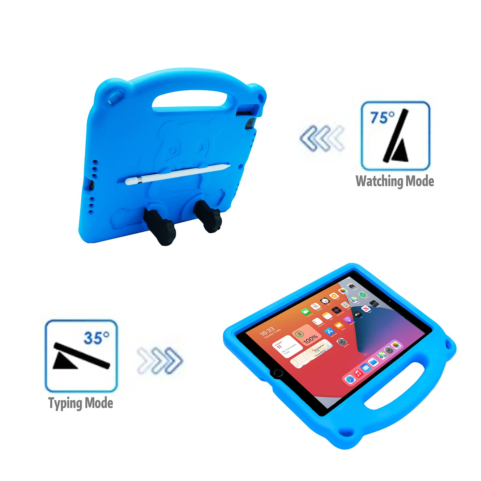 Shockproof Kids iPad Case for iPad 9th/8th/7th Gen (2021/2020/2019) 10.2 inch, iPad Air 3 & iPad Pro 10.5 inch - Lightweight Protective Cover with Adjustable Shoulder Strap (Blue) | Perfect for School, Travel & Outdoor Activities
