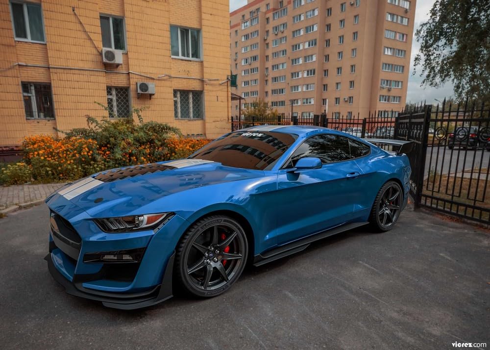 Vicrez GT500 Style Side Skirts Rocker Panels vz102175 for Ford Mustang 2015-2022 | Carbon Fiber Body Kit Upgrade | Perfect for Street Racing & Car Shows