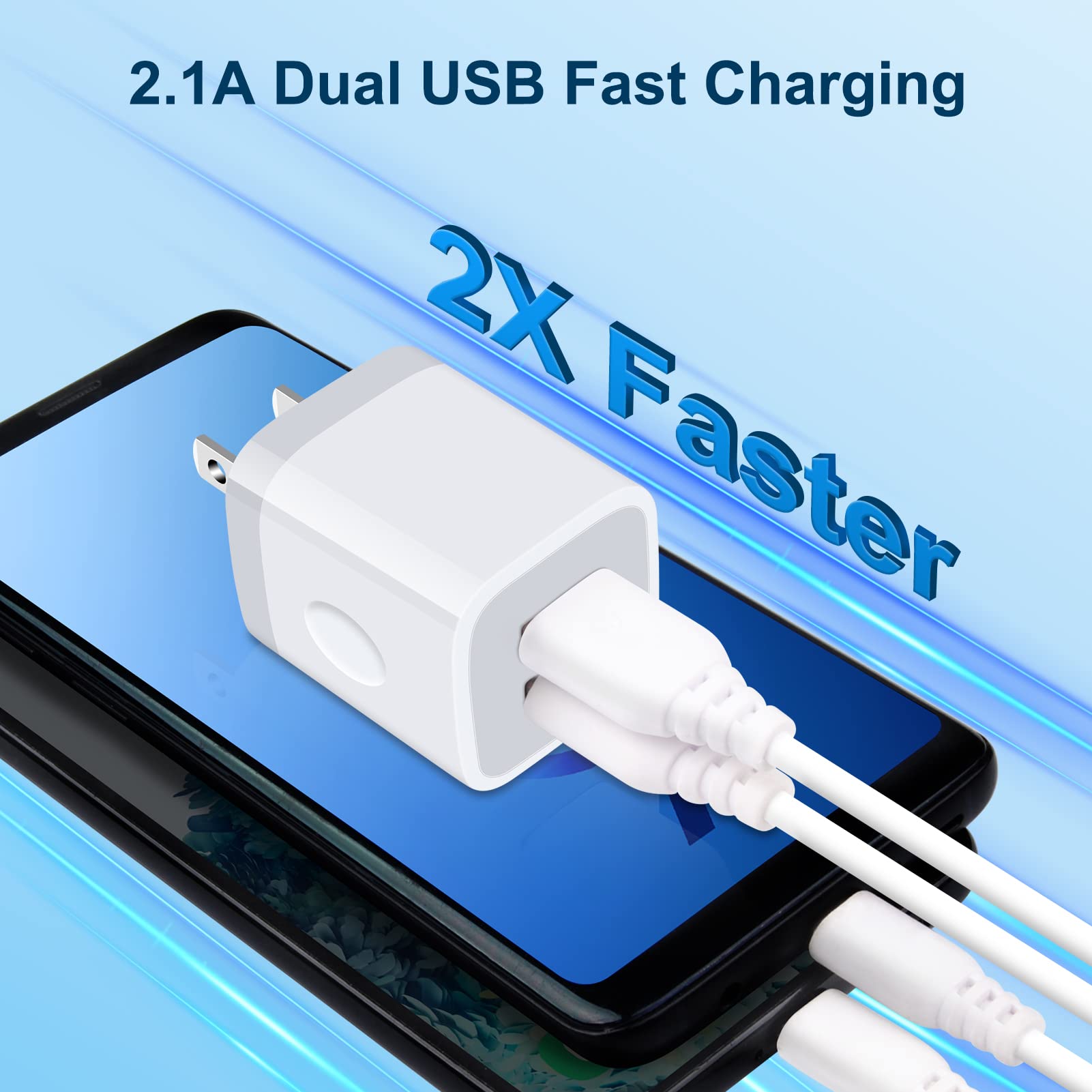 Fast Charging USB Wall Charger Plug 5-Pack - 2.1A Dual Port Charger Adapter for iPhone 15/14/13/12/11, Samsung Galaxy S24/S23/S22/S21/A15/A54, Google Pixel 8/7/6Pro - Perfect for Home, Office & Travel Charging Multiple Devices Simultaneously