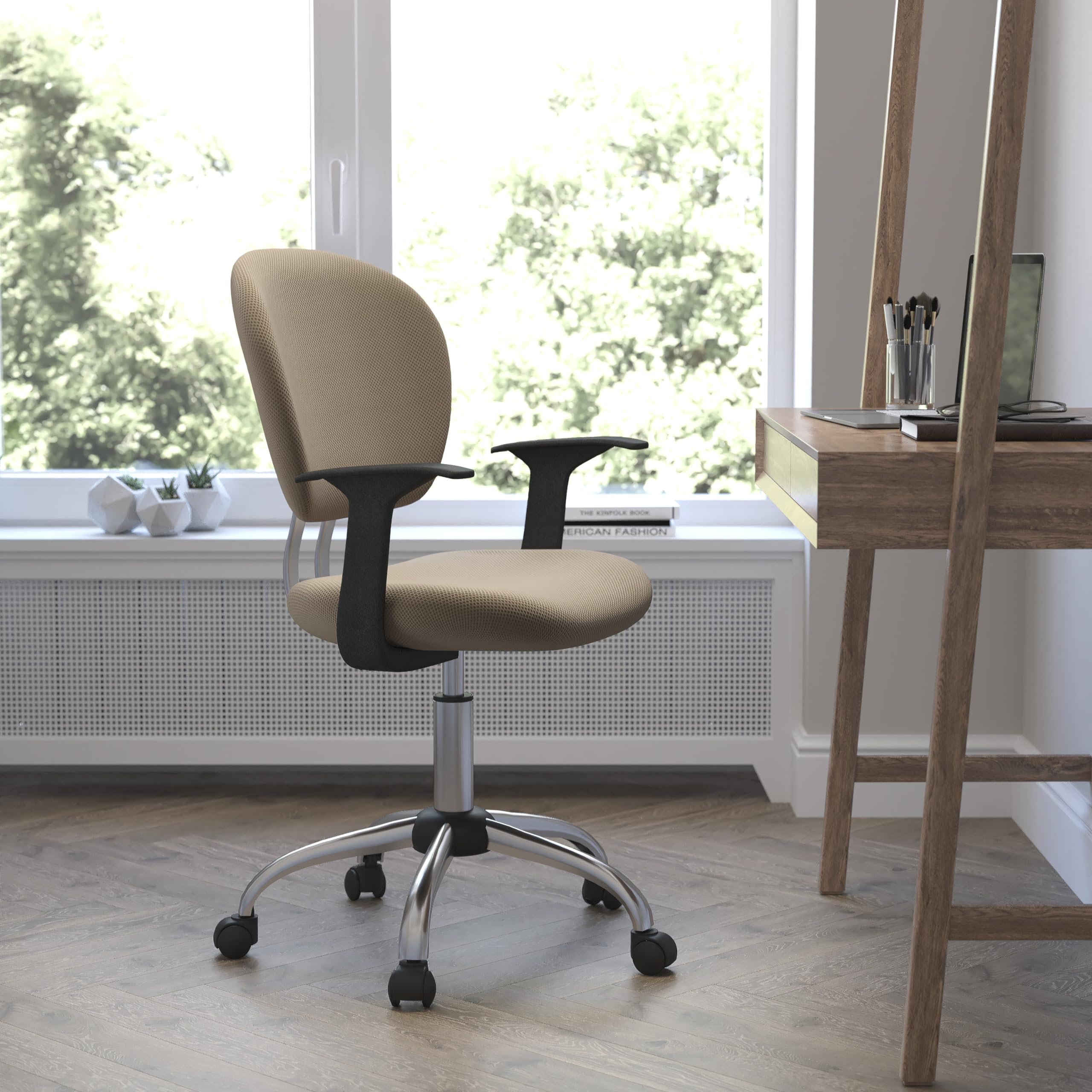 Ergonomic Mid-Back Coffee Brown Mesh Office Chair with Padded Seat & Adjustable Arms - Perfect for Home Office, Gaming & Workspace Comfort