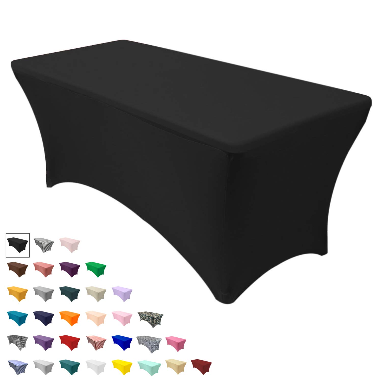Stretchable Rectangular Spandex Table Cover - 6ft Elastic Fitted Tablecloth for Wedding, Party, Patio & Events - Durable Fabric Protector for Folding Tables (Black) - Perfect for Indoor/Outdoor Decorations & Table Protection