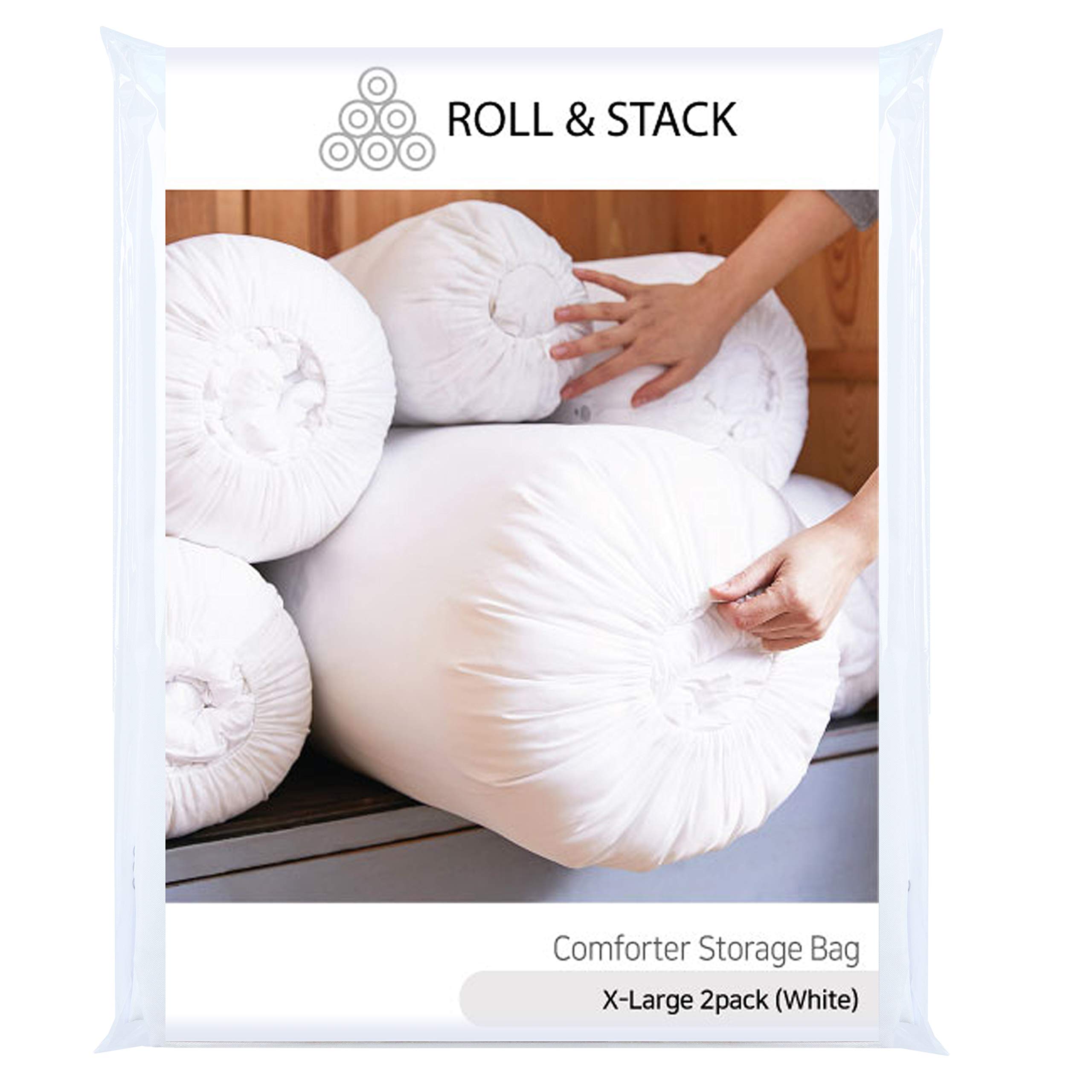 Roll & Stack Storage Bags for Comforters, Blankets & Clothes - XL 80L Space Saving Organizer (2-Pack, White) | Dustproof, Washable Premium Fabric for Closet & Underbed Storage | Perfect for Seasonal Clothing & Home Organization