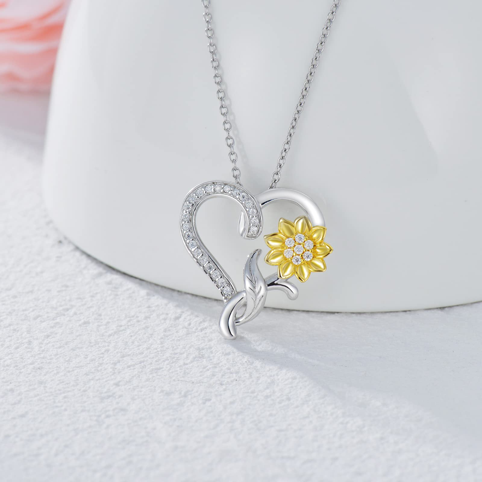 Moissanite Sunflower Heart Necklace for Women - 925 Sterling Silver 18k Gold Plated Love Pendant Jewelry | Romantic Gift for Wife, Mom, Sister | 18