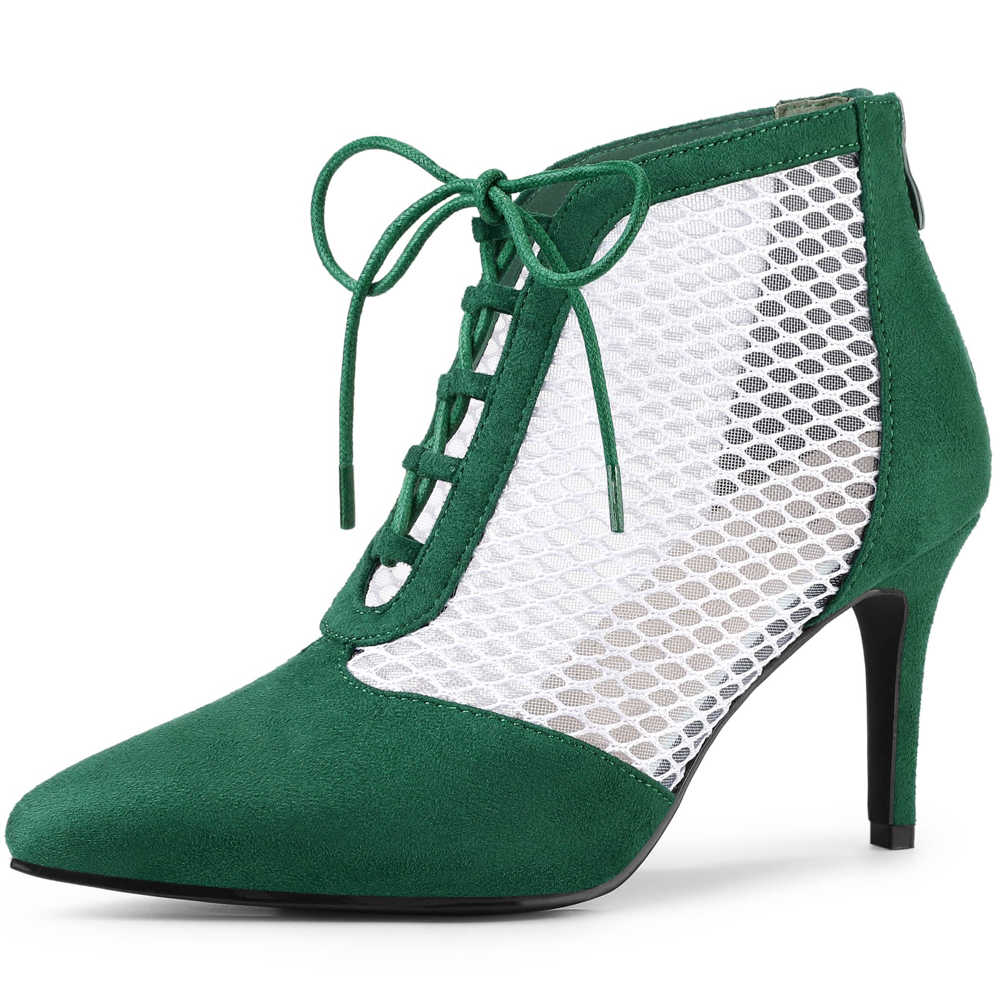 Allegra K Women's Mesh Lace Up Stiletto Heel Ankle Boots - Stylish Pointed Toe High Heels for Party, Night Out & Evening Wear