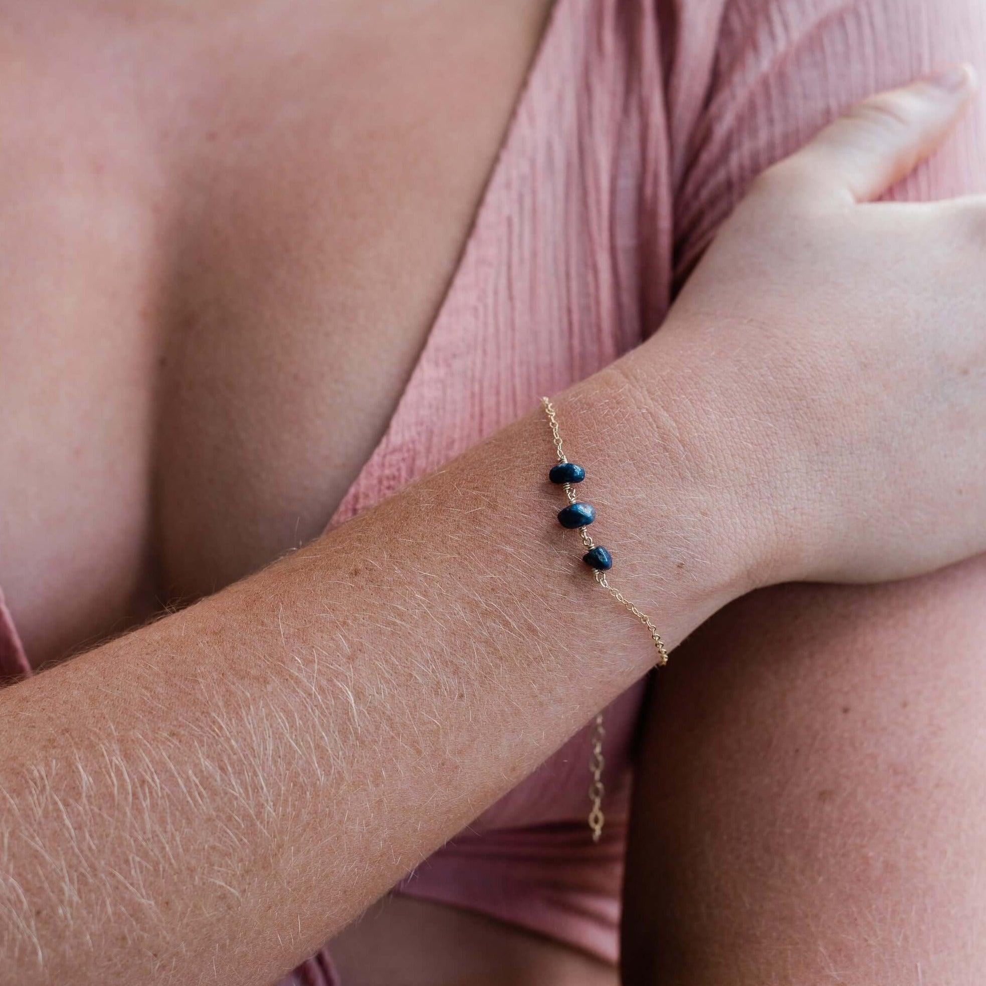 Elegant Sapphire Beaded Chain Bracelet for Women | Dainty Blue Gemstone Jewelry | Perfect for Weddings, Parties & Everyday Wear