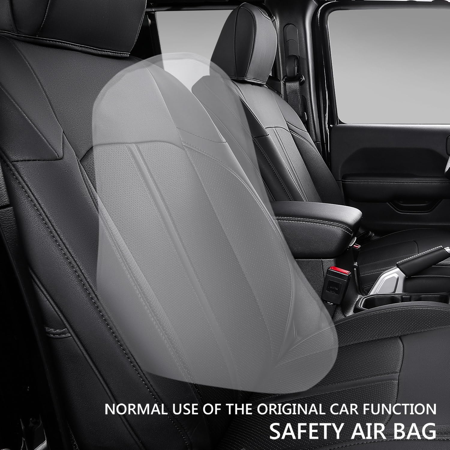 Premium PU Leather Seat Covers for 2018-2024 Jeep Wrangler JL - 4 Door Replacement Car Seat Protectors (Black, No Rear Cup Holder) | Waterproof & Durable Interior Accessories for Off-Roading & Daily Commuting