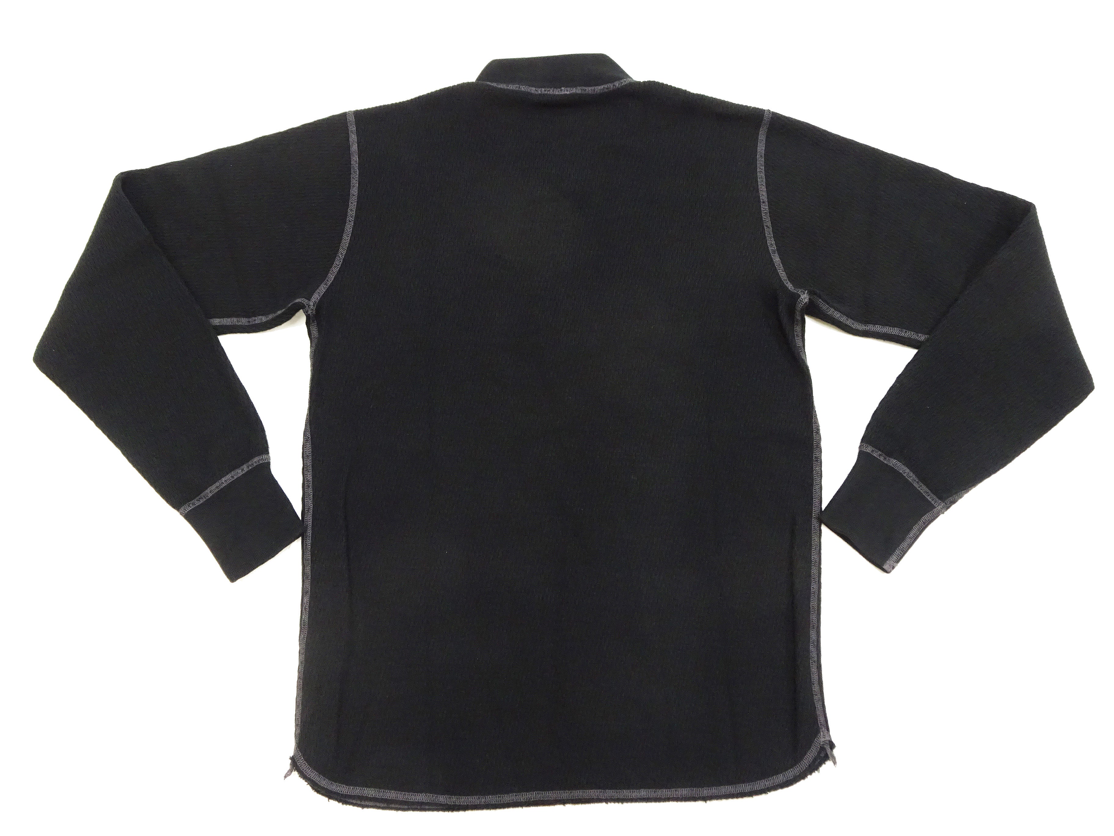 Buzz Rickson Men's Heavyweight Waffle Knit Thermal Henley T-Shirt - Long Sleeve 3-Button Placket Plain Tee (BR68130-119, Black) for Outdoor Work, Camping & Cold Weather Layering