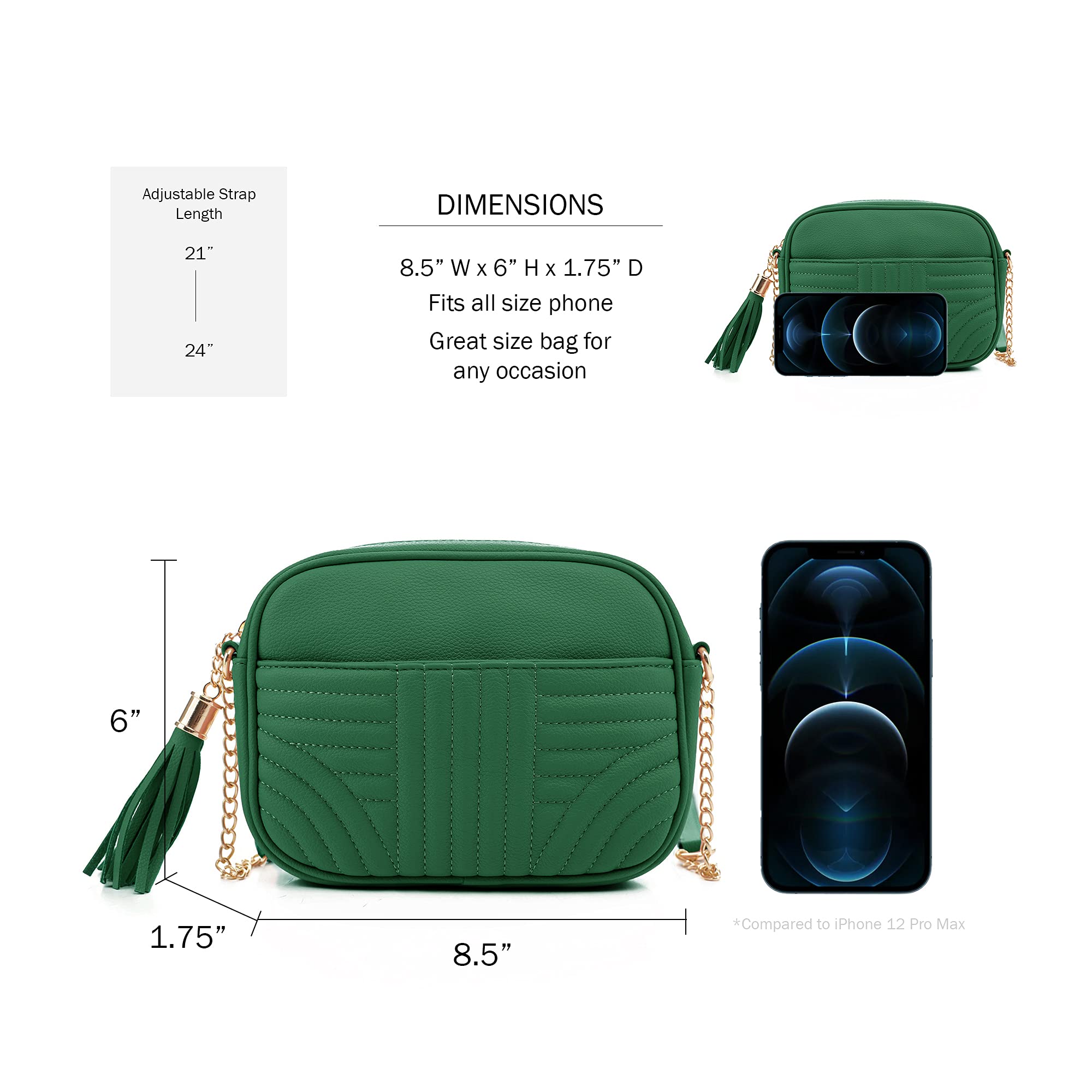 EVVE Quilted Crossbody Bag for Women - Stylish Tassel Camera Purse for Travel & Daily Use