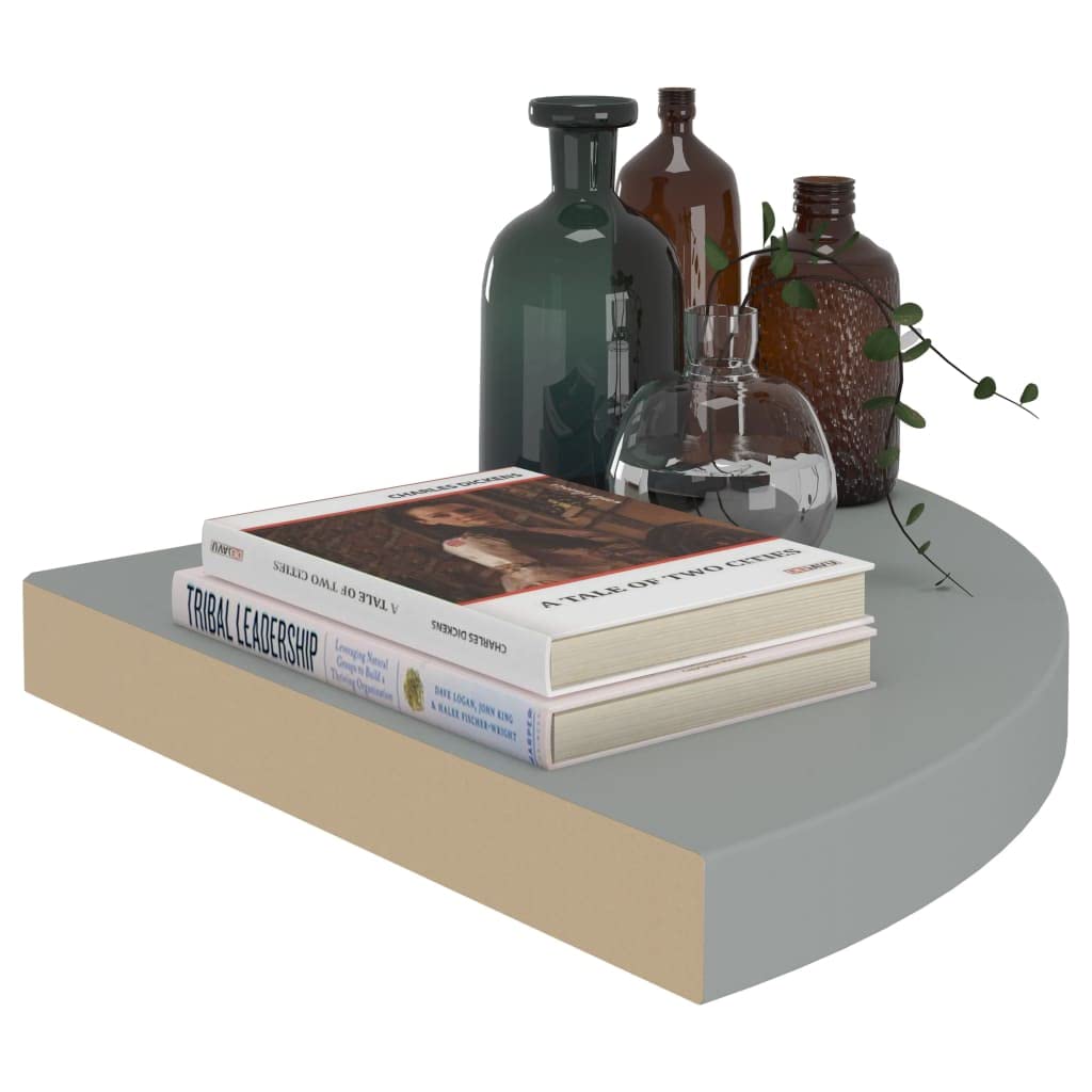 Modern Floating Corner Shelves Set of 4 - Gray MDF Wall Mounted Storage Shelf 13.8