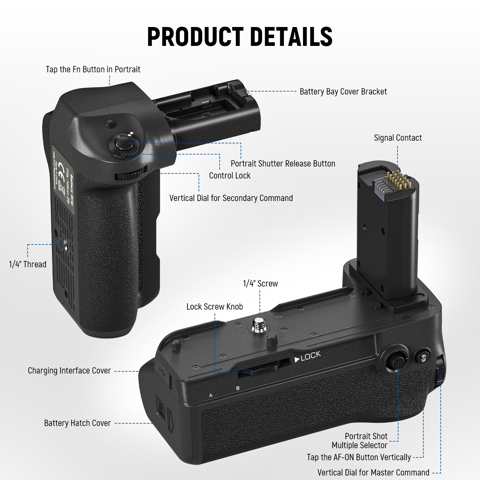 NEEWER MB N12 Vertical Battery Grip for Nikon Z8 - Compatible Replacement with Extended Shooting Time | Perfect for Photography, Travel & Outdoor Adventures