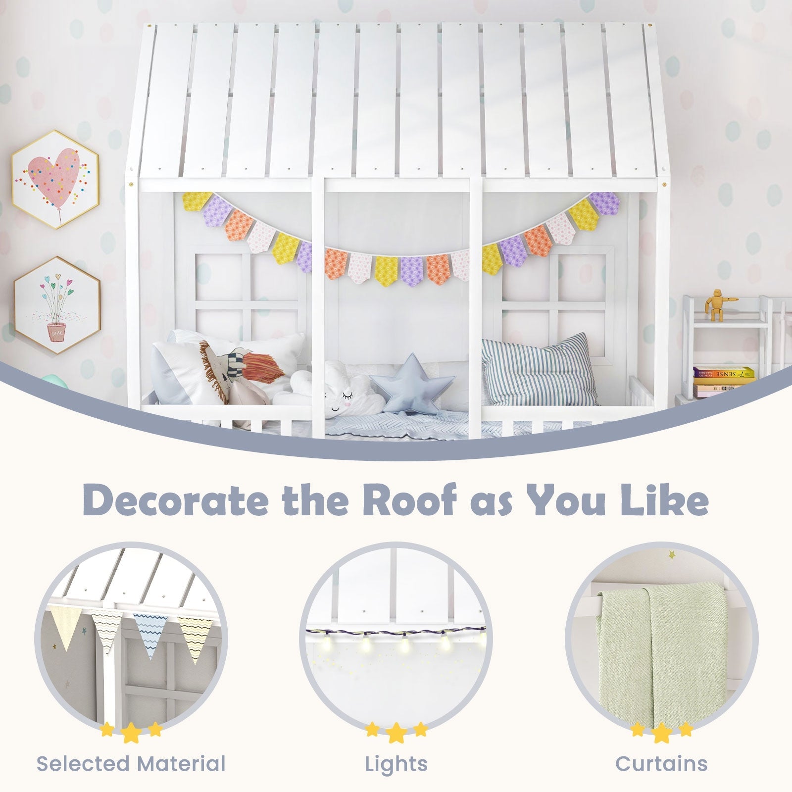 Twin Size House Bed Frame with Trundle - 82 Inch Tall Canopy White - Perfect for Kids Bedroom, Playroom & Nursery Decor