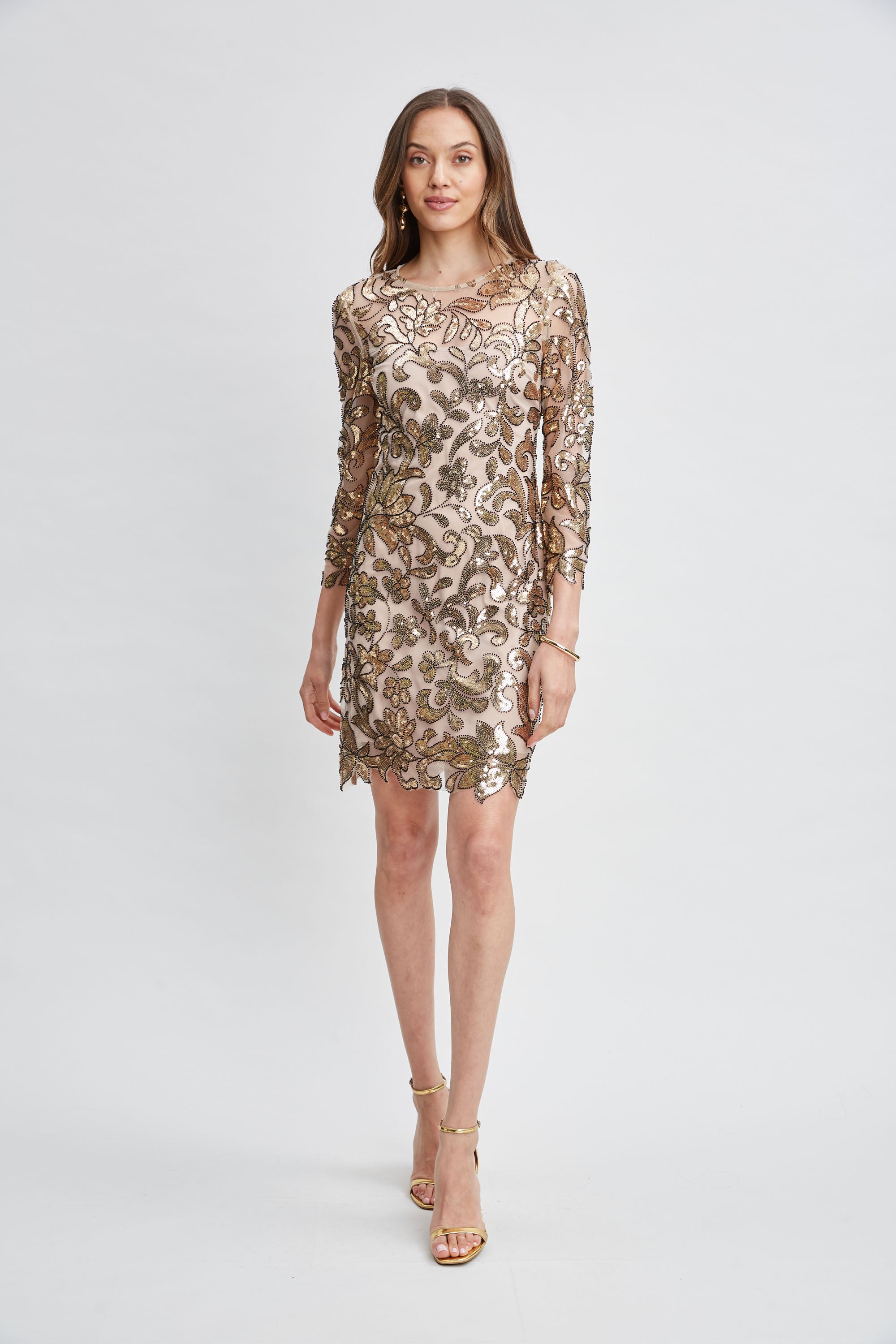 Elegant Floral Sequin Long Sleeve Party Dress for Women - Perfect for Evening Events, Weddings & Special Occasions