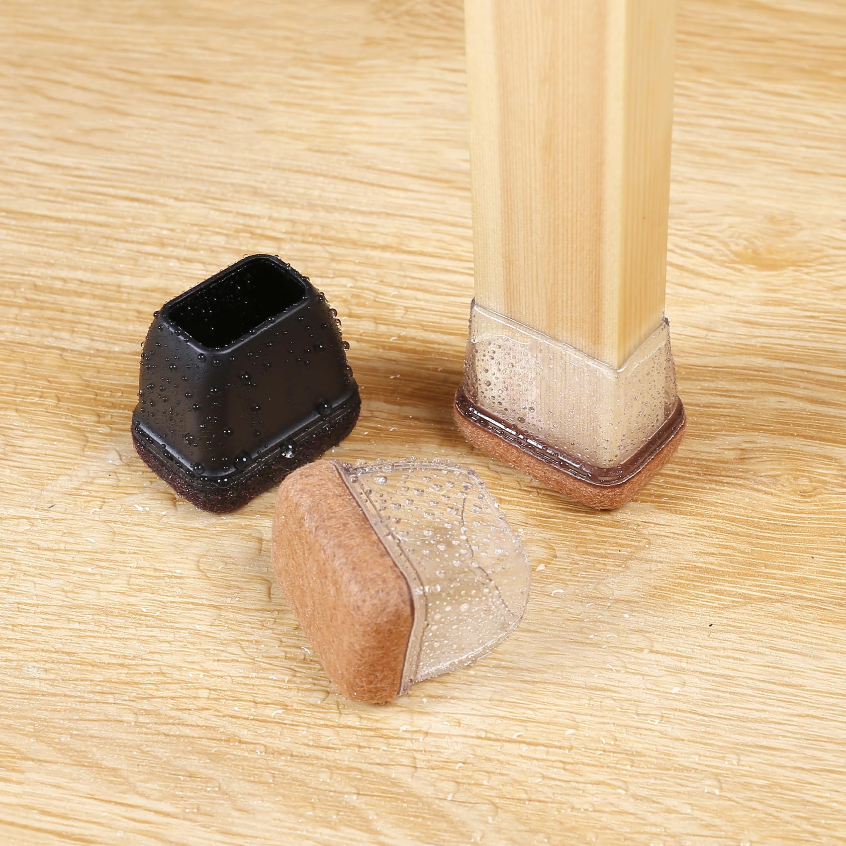 8-Piece Felt Chair Leg Floor Protectors - Rectangular Furniture Leg Caps for Bed, Chair & Bar Stools - Black Non-Slip Floor Protectors for Hardwood Floors (Fits Length 1.3