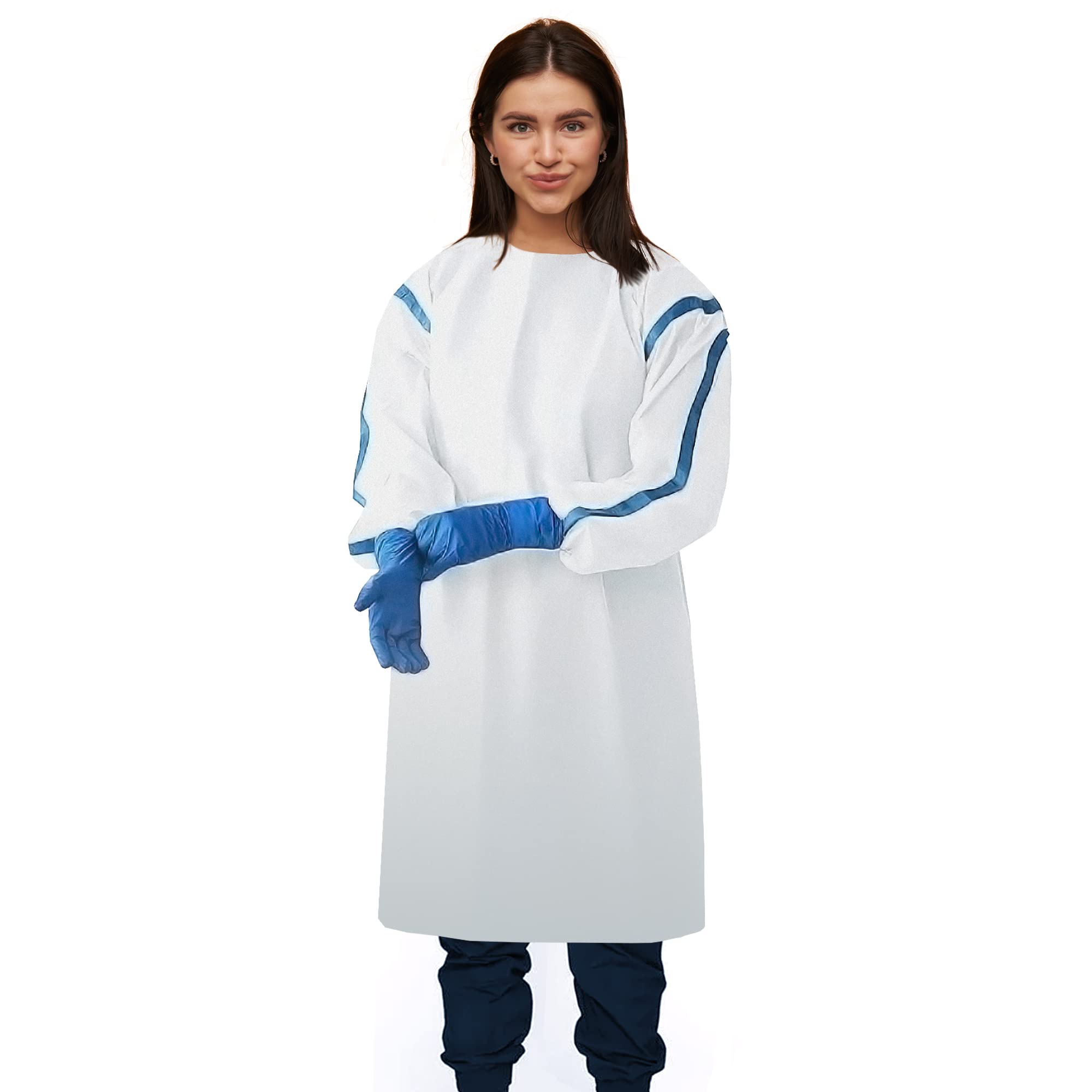 Disposable Isolation Gowns - Pack of 25 White Adult SMS Gowns (Medium, 35 GSM) with Tie Back & Elastic Cuffs | Unisex Medical Lab Coats | Non-Sterile Surgical Gowns for Men & Women | Perfect for Healthcare, Labs, Food Service & Industrial Use