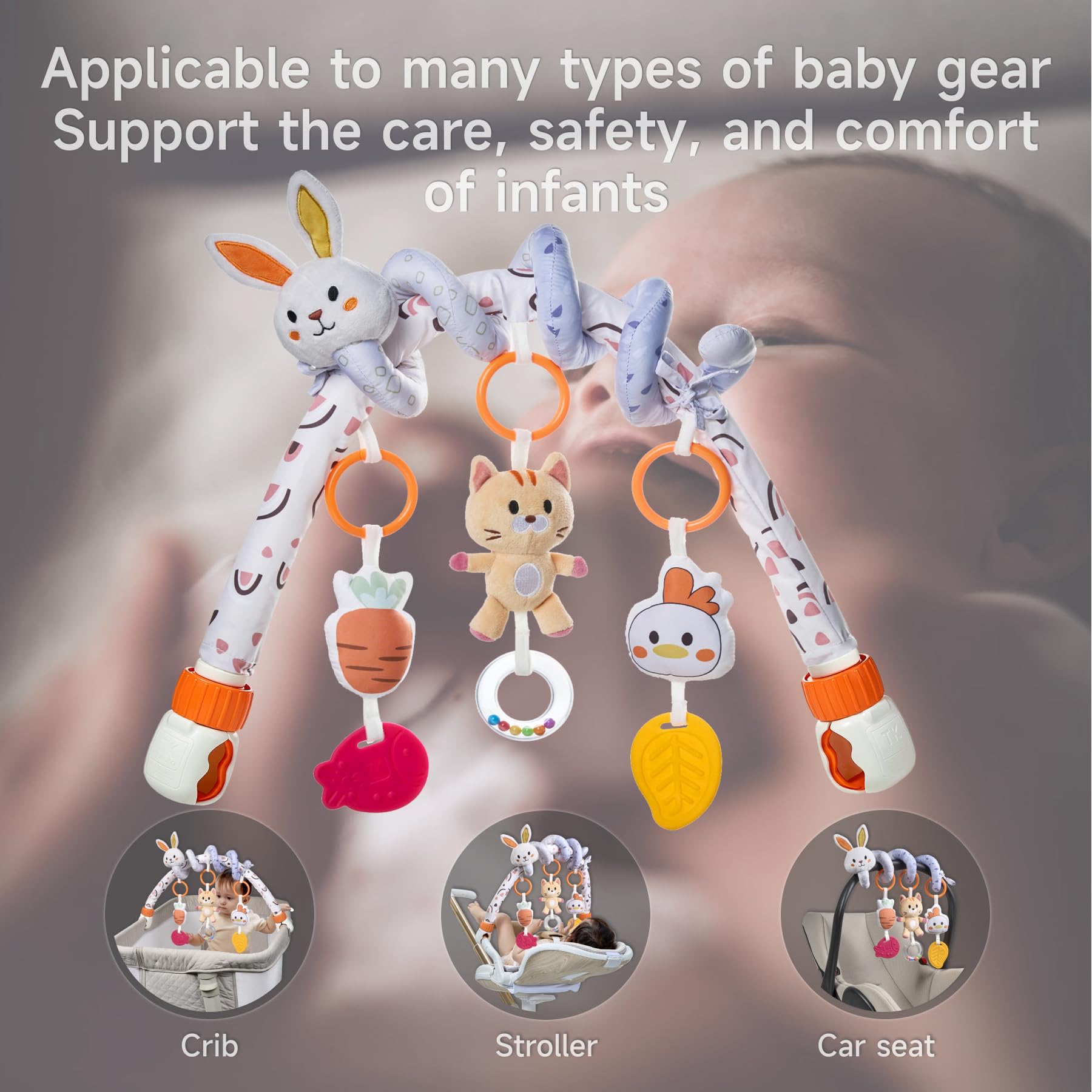 TUMAMA 2 in 1 Spiral Car Seat & Stroller Toys for Babies 0-6 Months - Adjustable Hanging Sensory Toys with Clip for Travel Crib, Bouncer & Bassinet | Perfect for Road Trips & Sensory Development