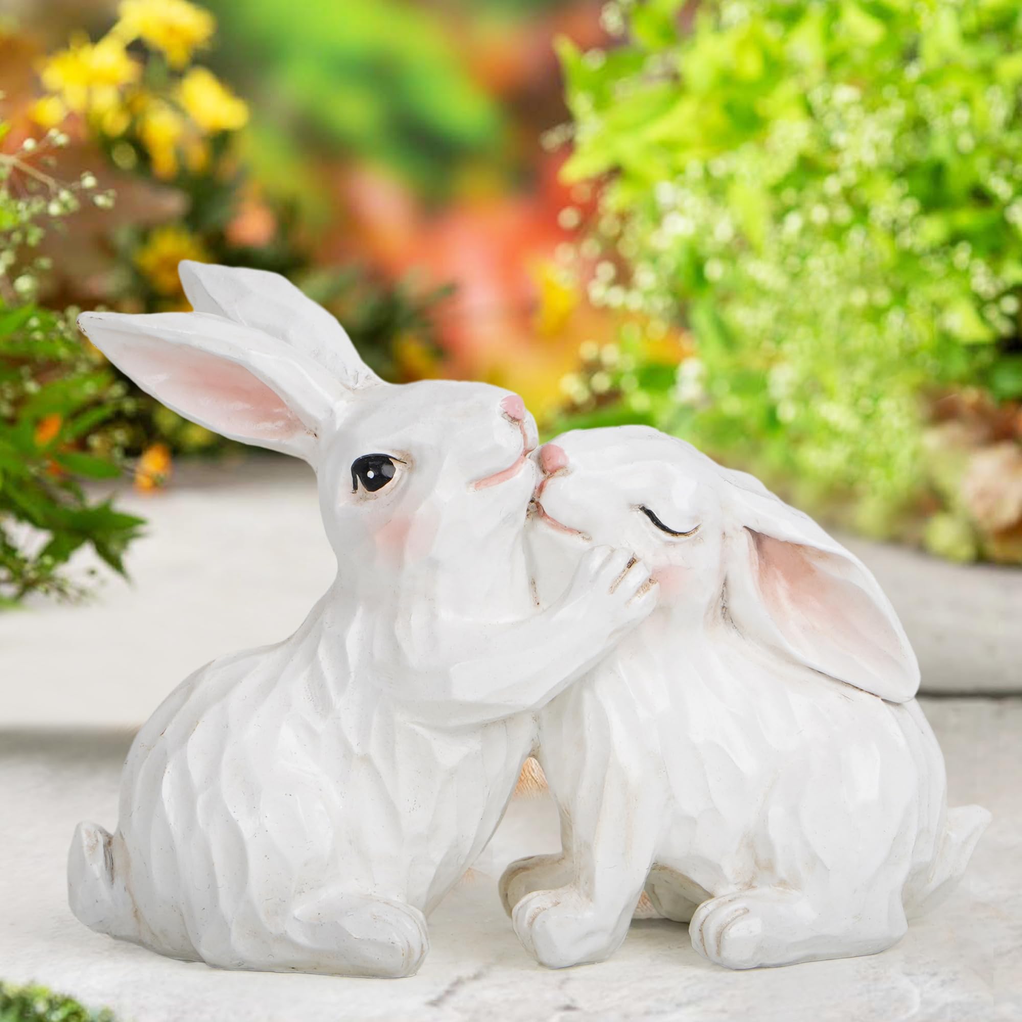 Easter Bunny Couple Decor - Spring Home Decor, Electroplated European Mini Bunny Figurines, Perfect Couple Gifts (White) - Ideal for Easter Decorations, Wedding Centerpieces & Romantic Home Accents