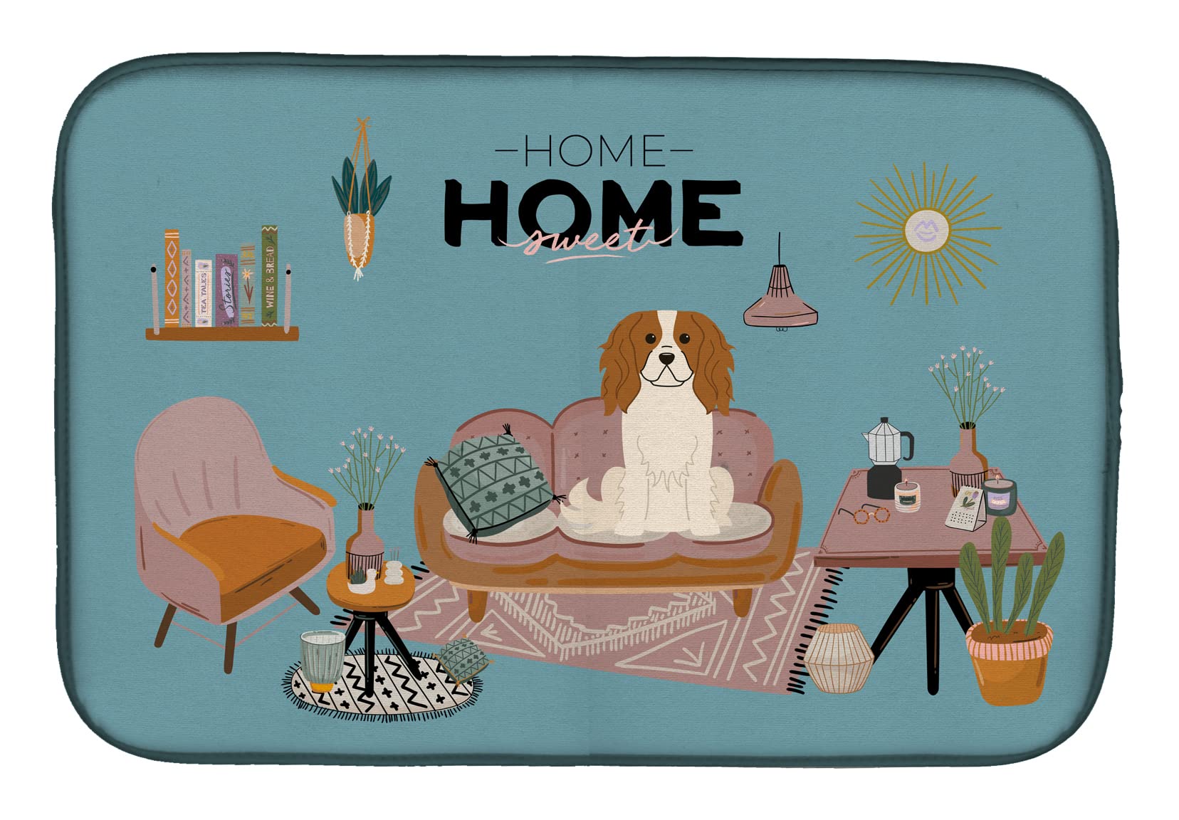 Cavalier Spaniel Sweet Home Absorbent Dish Drying Mat - 14 x 21 Inch Kitchen Countertop Pad for Dishes | Multicolor Non-Slip Drainer Mat | Perfect for Kitchen Counter, Sink Side & Dish Rack Organization