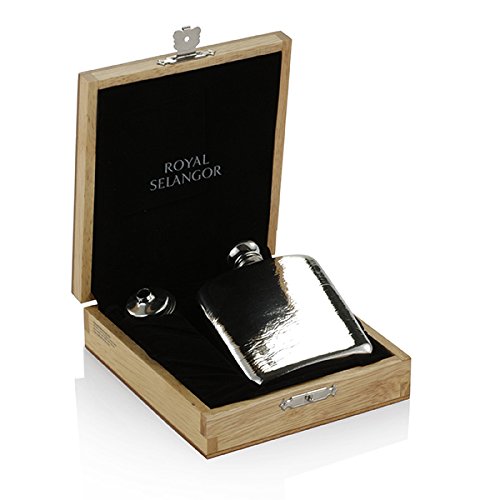 Royal Selangor Premium Handcrafted Pewter Hip Flask (130ml) - Elegant Blonde Wooden Gift Box, Perfect for Whiskey, Bourbon & Liquor Storage - Ideal for Gifts, Travel & Outdoor Adventures