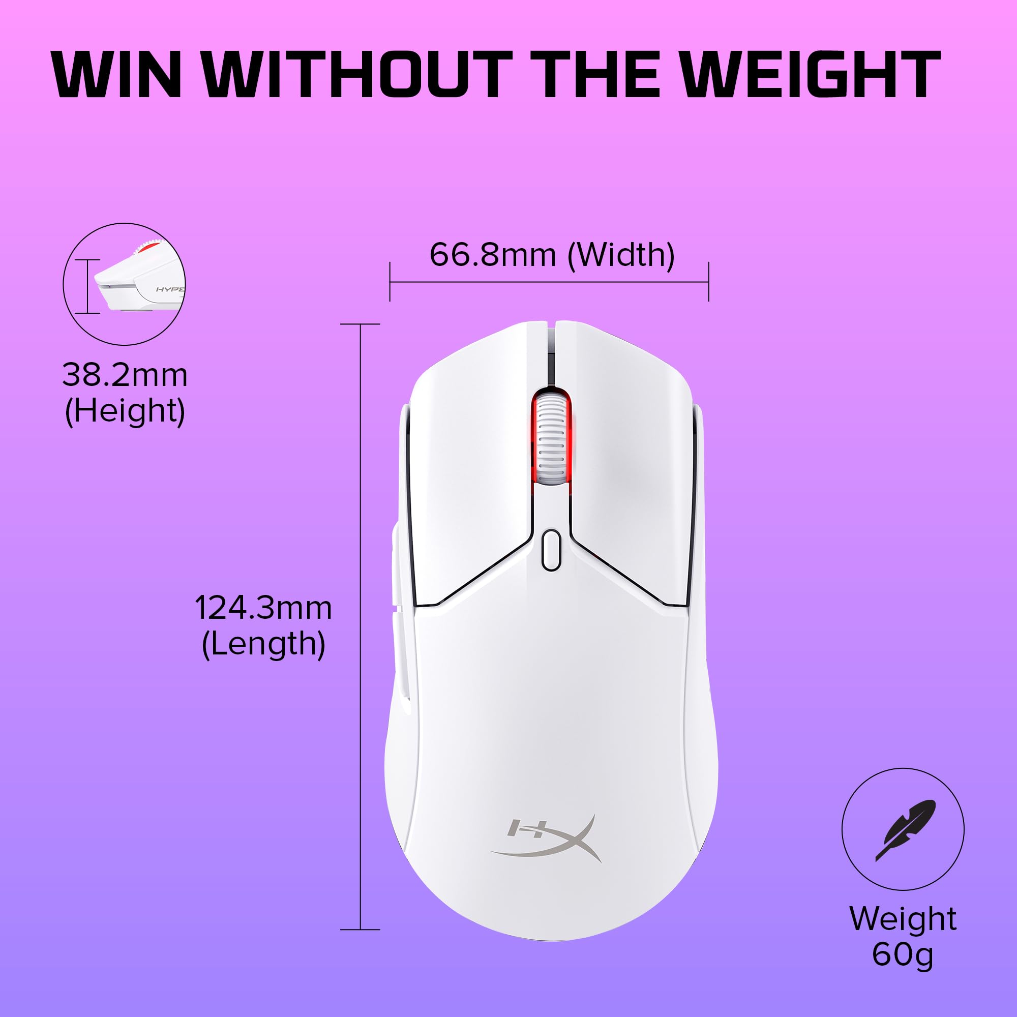 HyperX Pulsefire Haste 2 Wireless Gaming Mouse - Ultra Lightweight 61g, 100-Hour Battery Life, Dual Wireless, High Precision Sensor - White - Perfect for FPS, MOBA & Esports Gaming