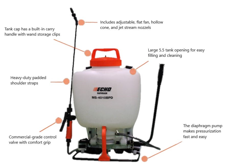ECHO MS 4010BP Professional Backpack Sprayer - 4 Gallon Capacity, Gas Powered, Durable & Lightweight - Perfect for Lawn Care, Pest Control & Agricultural Spraying