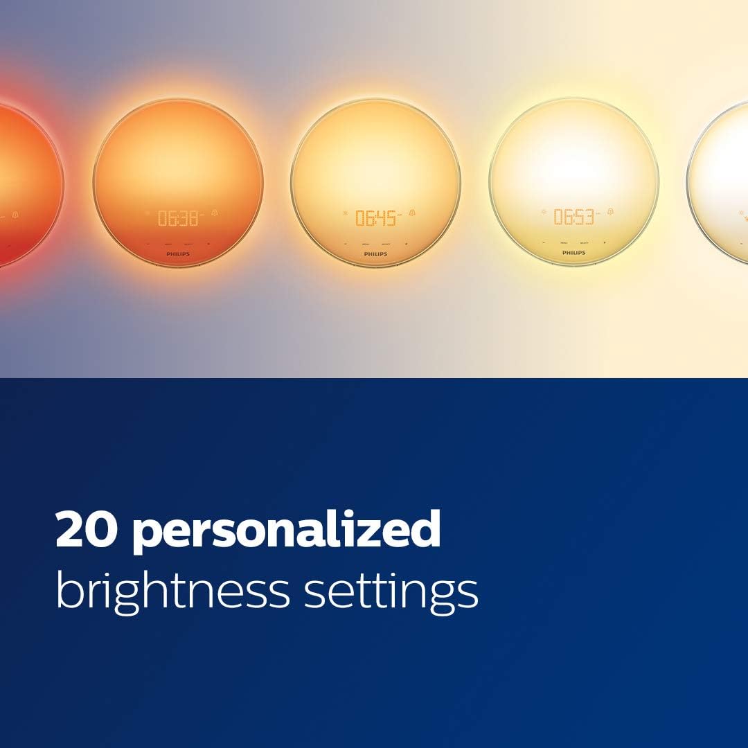 PHILIPS HF3520/60 Wake Up Light with Sunrise Simulation Alarm Clock - Natural Dawn & Dusk Light Therapy for Better Sleep & Energy - Perfect for Bedroom, Office, or Travel