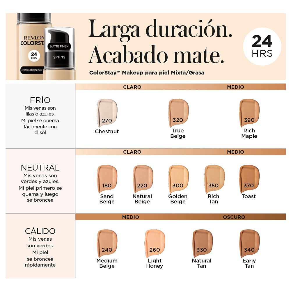 Revlon Colorstay Makeup Base for Oily Skin - Light Chestnut, Long-Lasting Matte Finish for Daily Wear