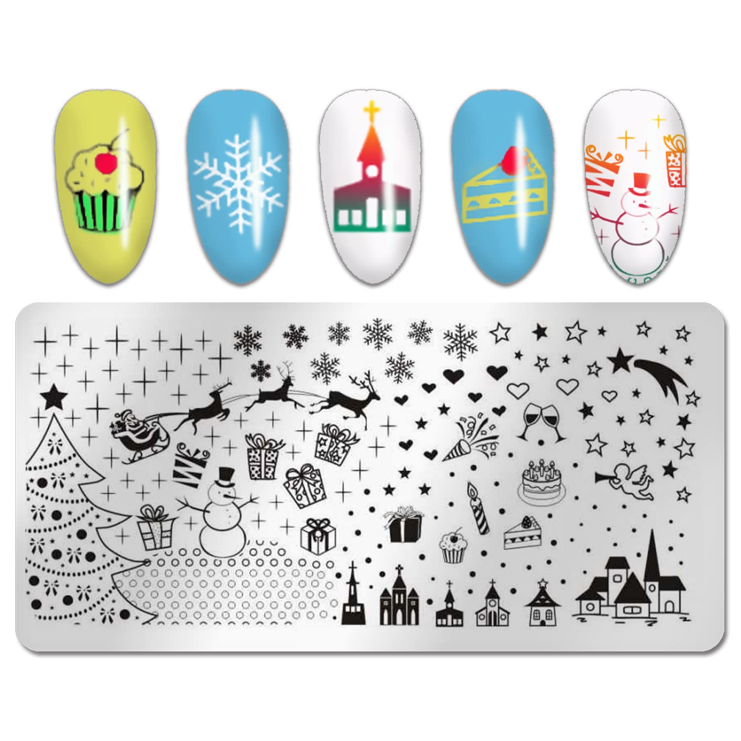 WOKOTO 6Pcs Christmas Nail Stamping Plates Set - Santa Claus, Elk & Snowflake Designs for Nail Art | Professional Nail Image Templates for Stamping Tools | Perfect for Holiday Manicures & Christmas Party Nail Designs