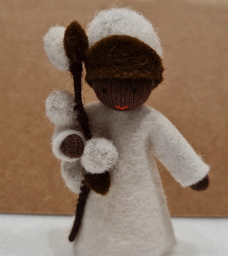 Handmade Dark Skin Waldorf Felt Doll - Natural Cotton Fiber Toy for Kids | Perfect for Imaginative Play, Waldorf Education & Sensory Development