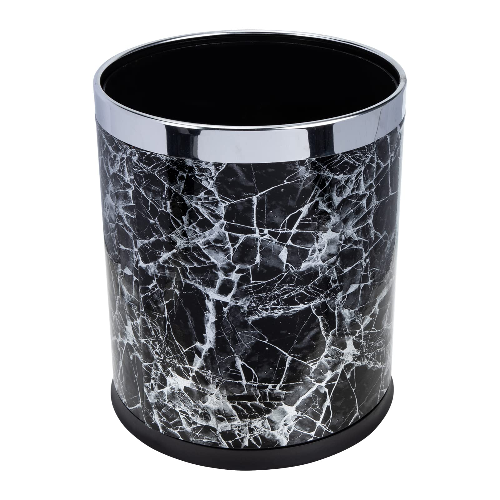 FOMIYES Small Round Marble Trash Can - Bathroom Wastebasket with Lid, Garbage Bin for Kitchen, Bedroom, Home Office - Black | Stylish & Durable for Home Decor & Daily Use